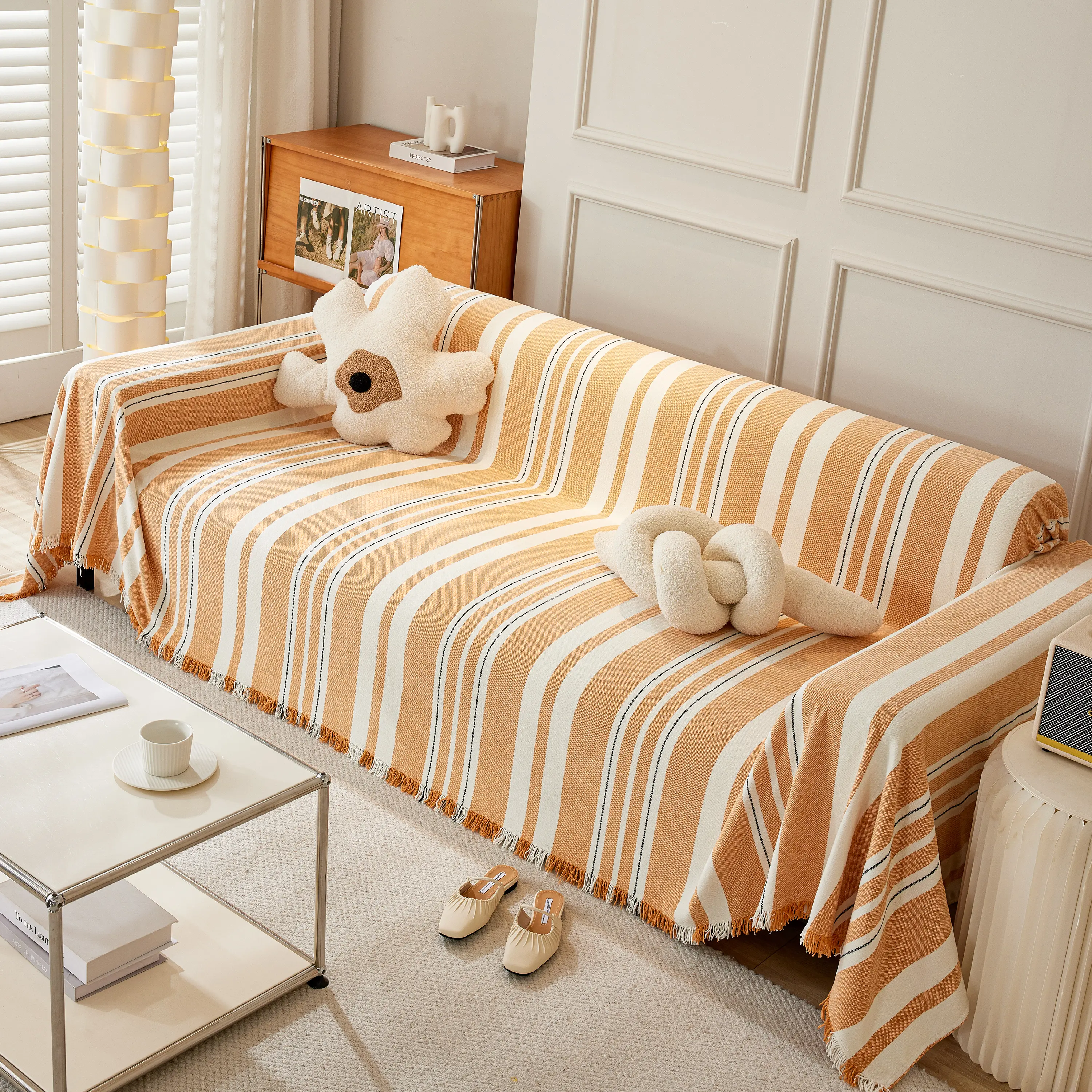 Striped Chenille Sofa Slipcover Throw, Soft Thick Washable Couch Cover Blanket - Image 61