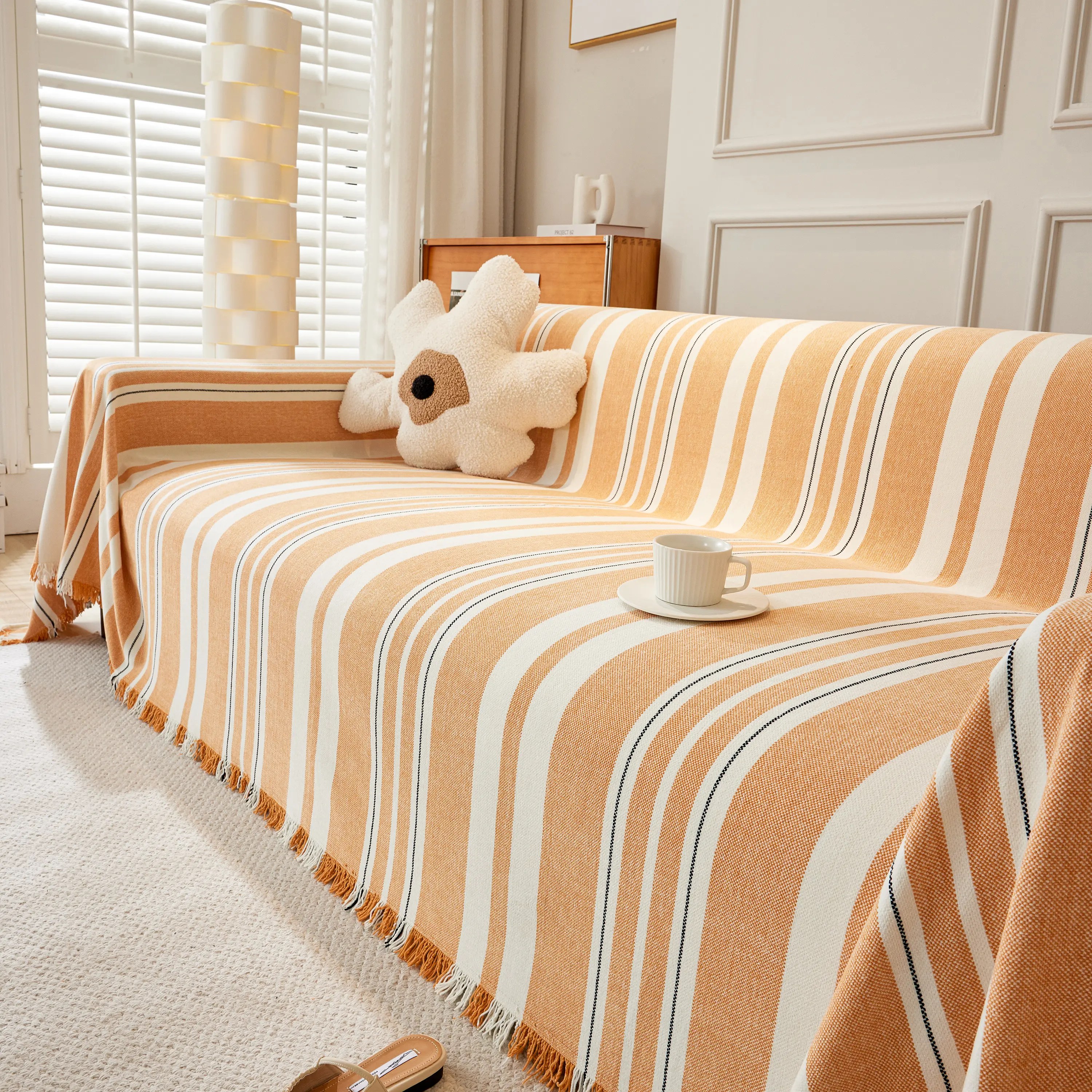 Striped Chenille Sofa Slipcover Throw, Soft Thick Washable Couch Cover Blanket - Image 62