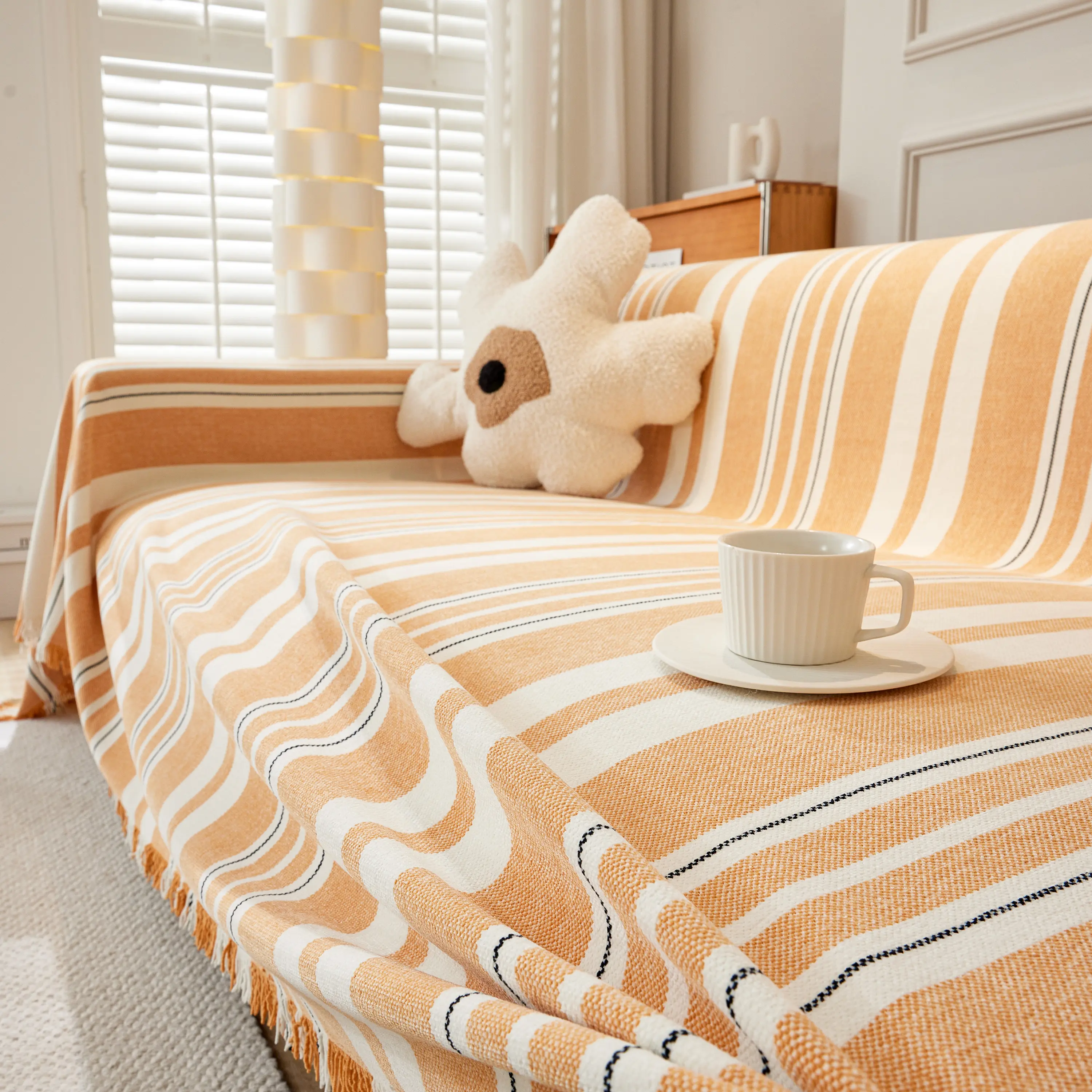 Striped Chenille Sofa Slipcover Throw, Soft Thick Washable Couch Cover Blanket - Image 67