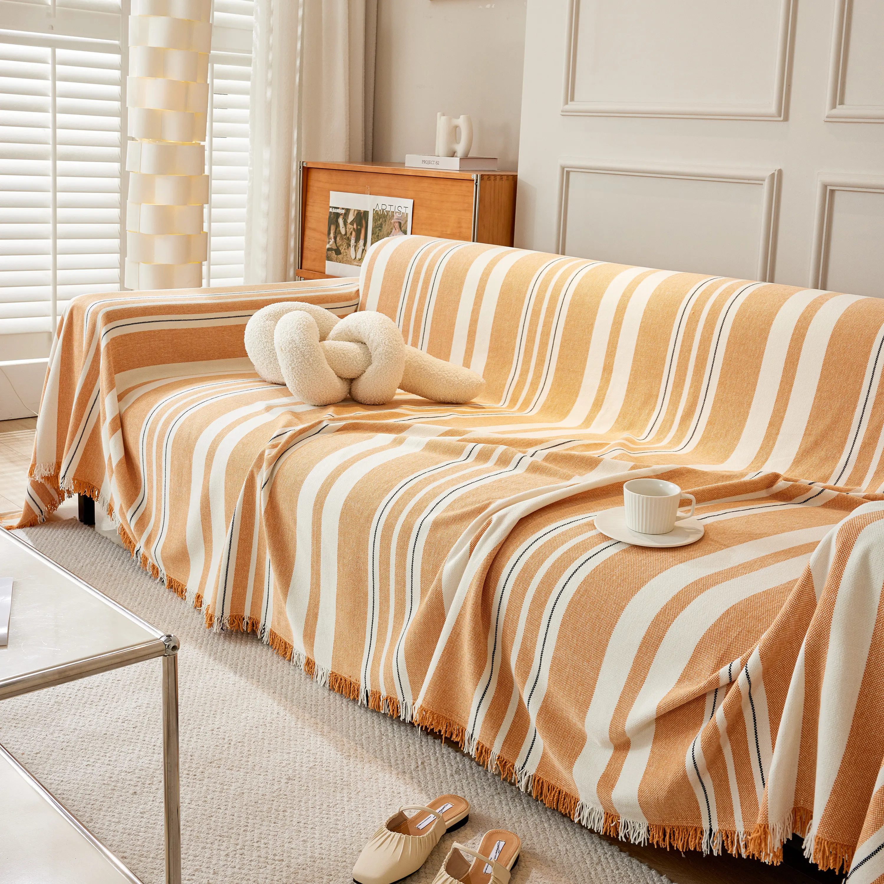 Striped Chenille Sofa Slipcover Throw, Soft Thick Washable Couch Cover Blanket - Image 68