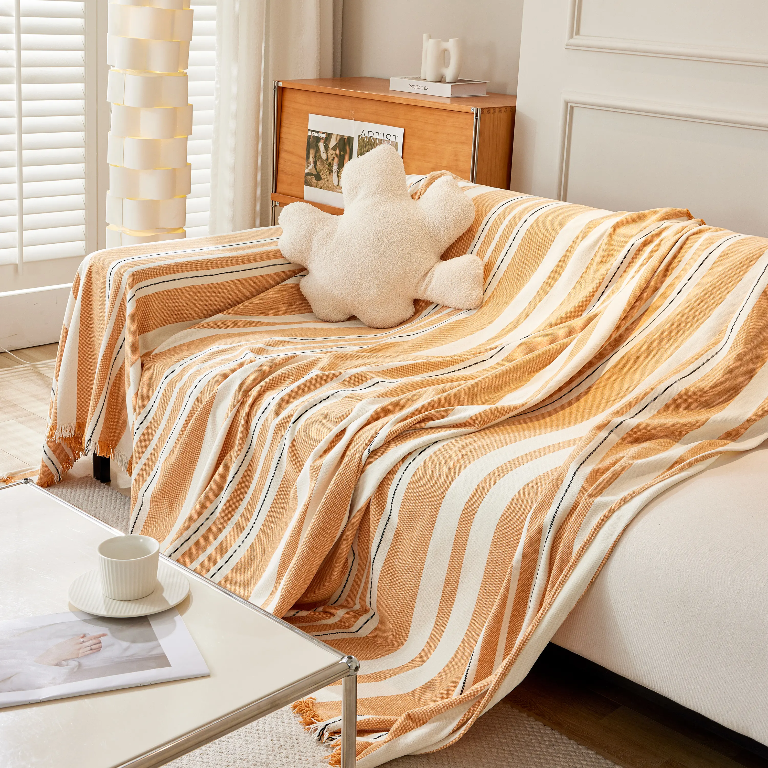Striped Chenille Sofa Slipcover Throw, Soft Thick Washable Couch Cover Blanket - Image 70