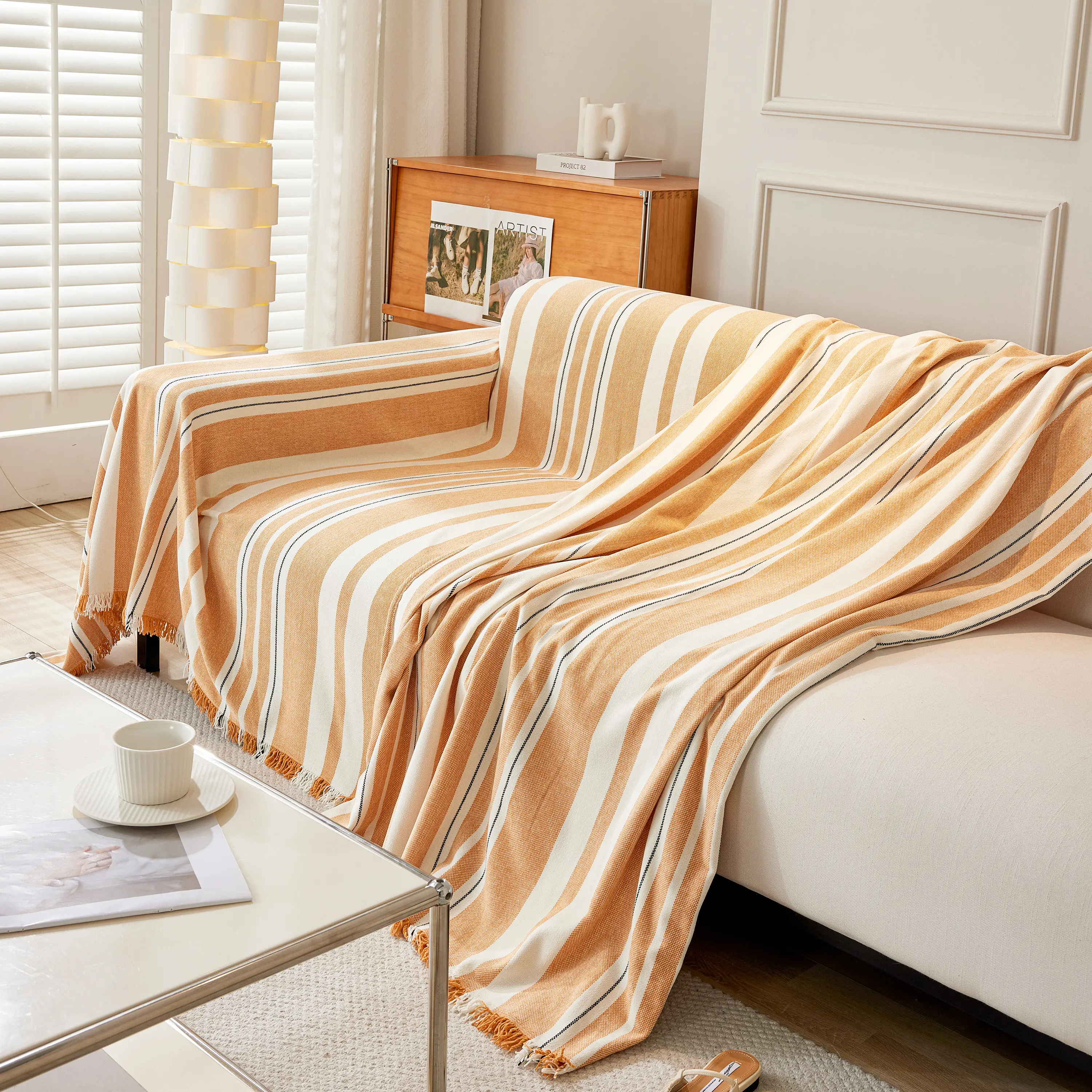 Striped Chenille Sofa Slipcover Throw, Soft Thick Washable Couch Cover Blanket - Image 71