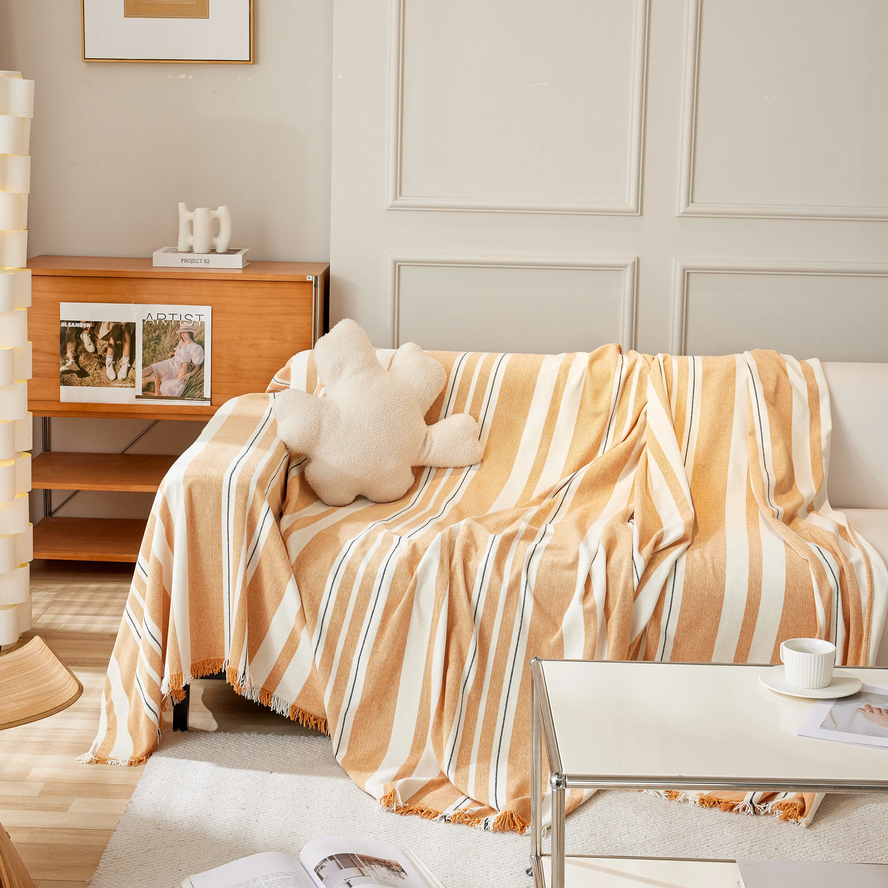 Striped Chenille Sofa Slipcover Throw, Soft Thick Washable Couch Cover Blanket - Image 72