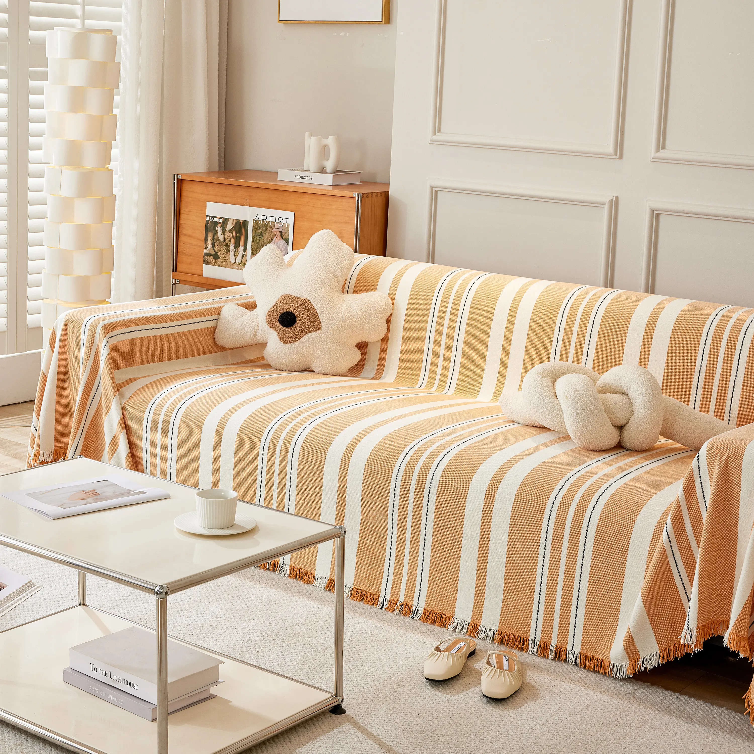 Striped Chenille Sofa Slipcover Throw, Soft Thick Washable Couch Cover Blanket - Image 74