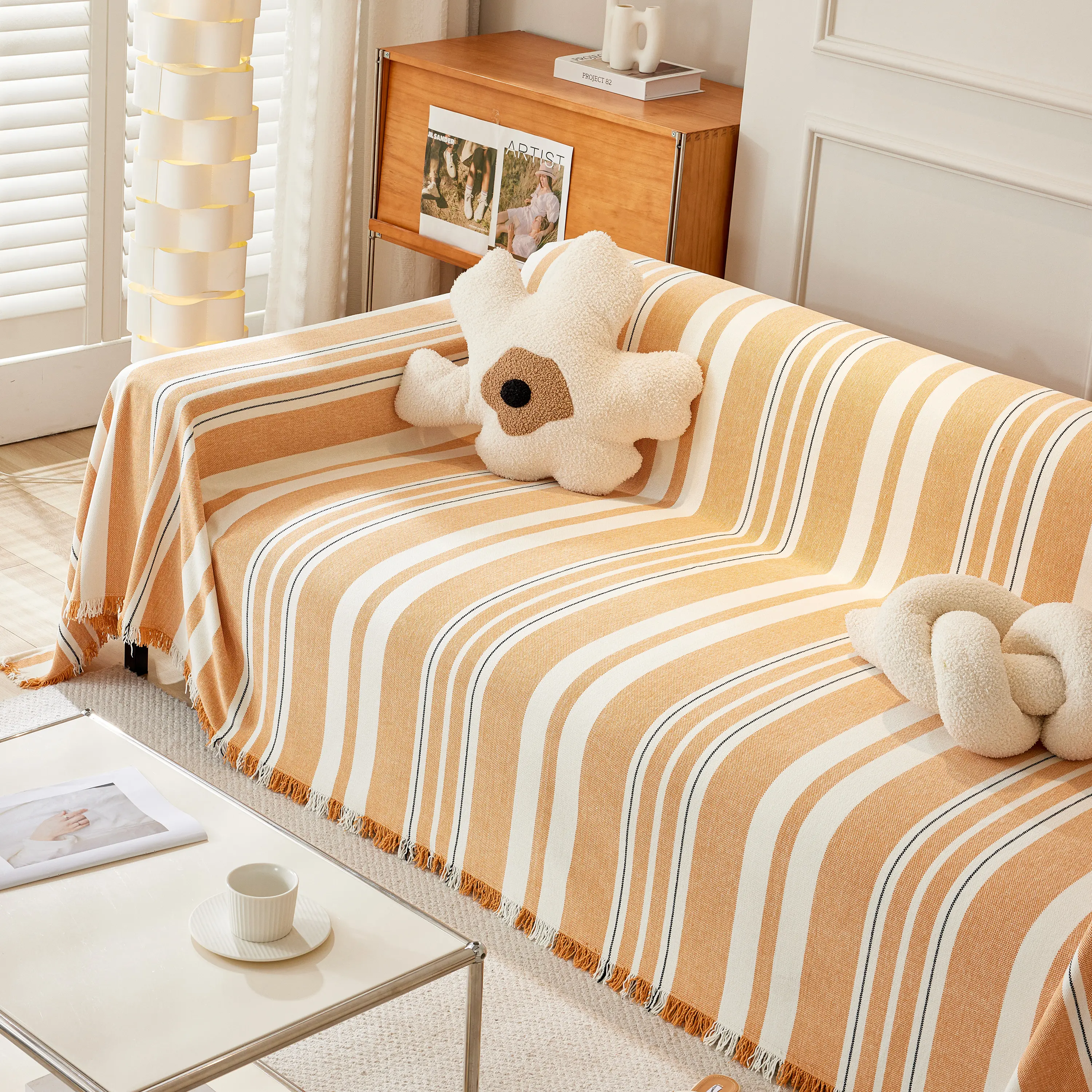 Striped Chenille Sofa Slipcover Throw, Soft Thick Washable Couch Cover Blanket - Image 75