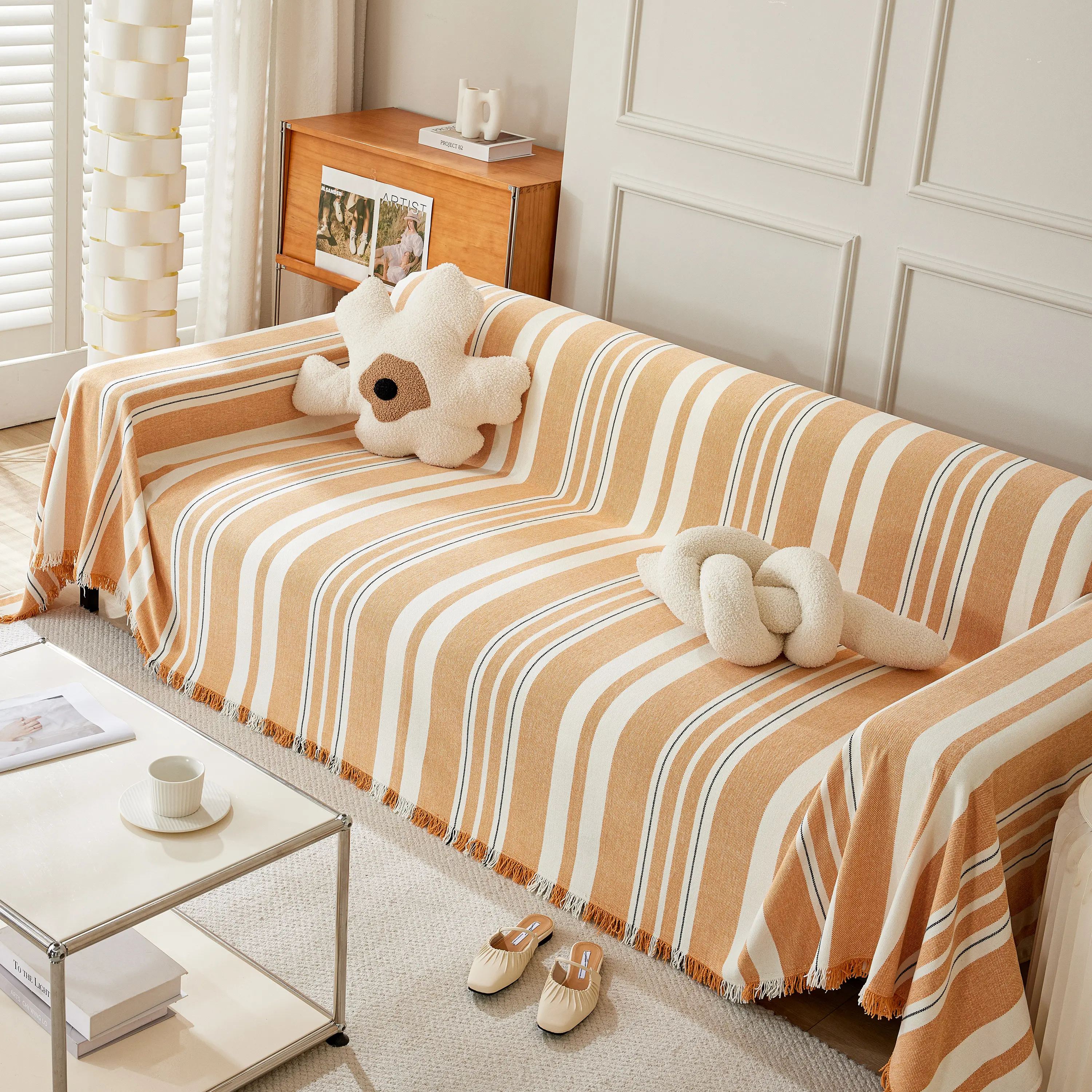 Striped Chenille Sofa Slipcover Throw, Soft Thick Washable Couch Cover Blanket - Image 76