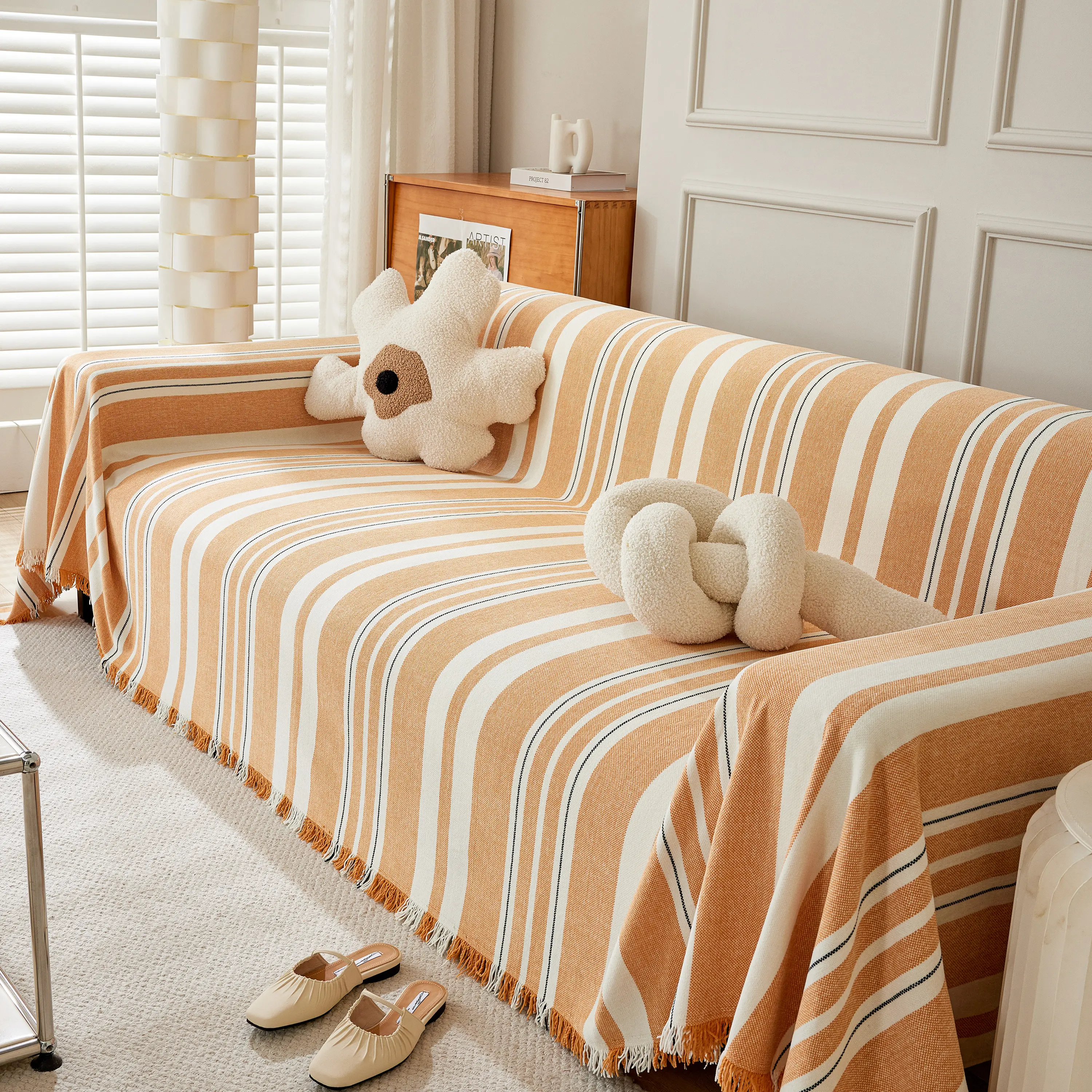 Striped Chenille Sofa Slipcover Throw, Soft Thick Washable Couch Cover Blanket - Image 77