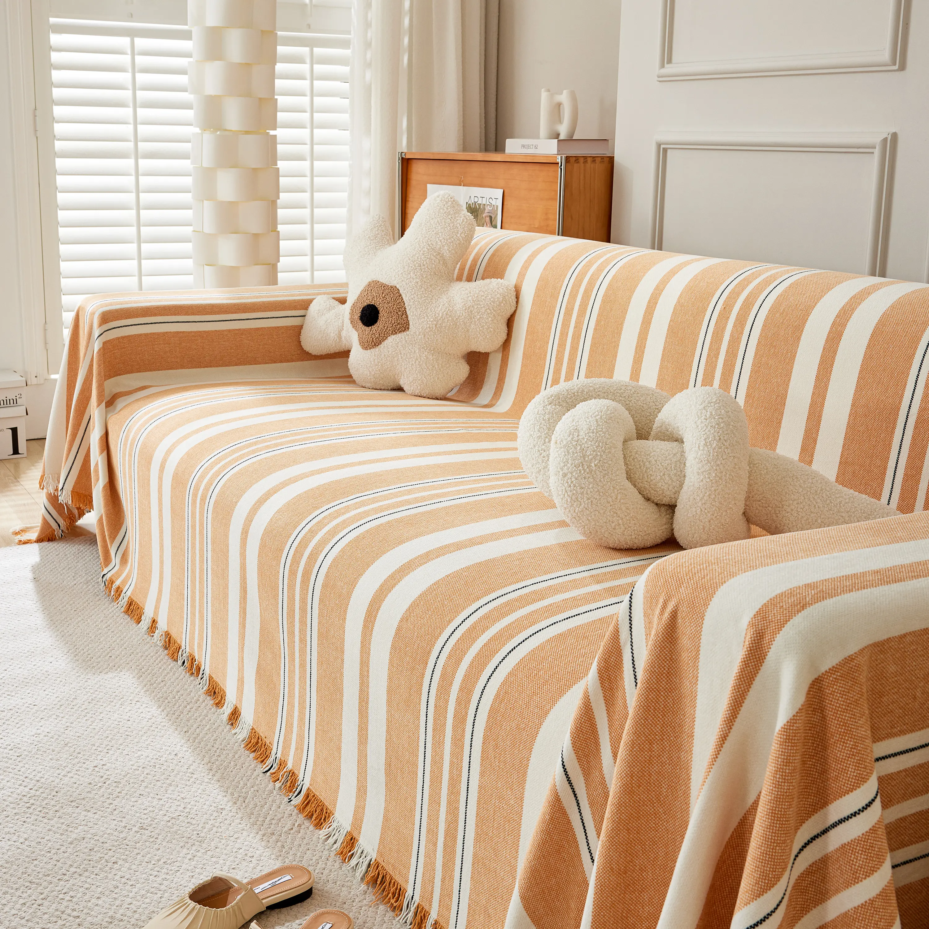 Striped Chenille Sofa Slipcover Throw, Soft Thick Washable Couch Cover Blanket - Image 78