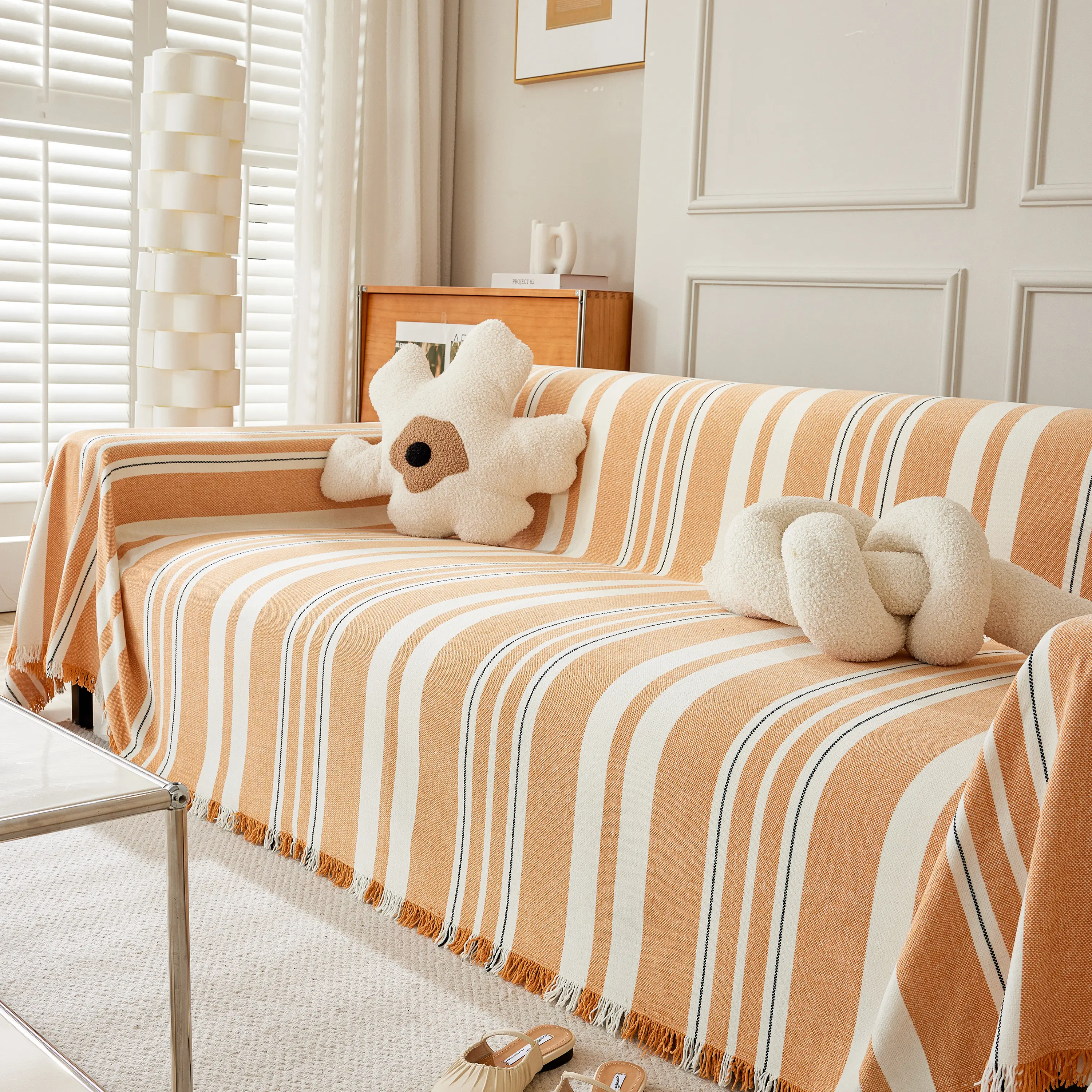 Striped Chenille Sofa Slipcover Throw, Soft Thick Washable Couch Cover Blanket - Image 80