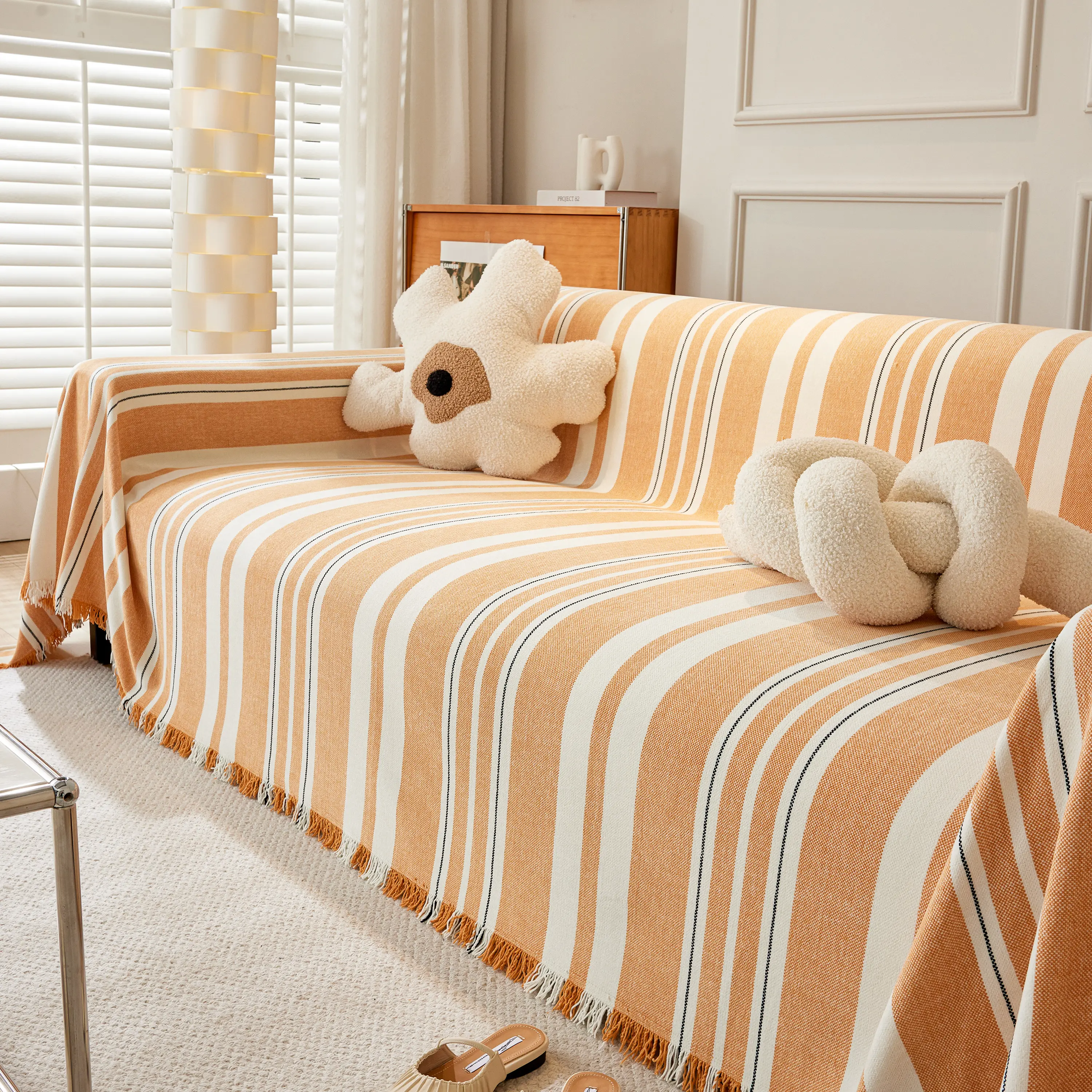 Striped Chenille Sofa Slipcover Throw, Soft Thick Washable Couch Cover Blanket - Image 81
