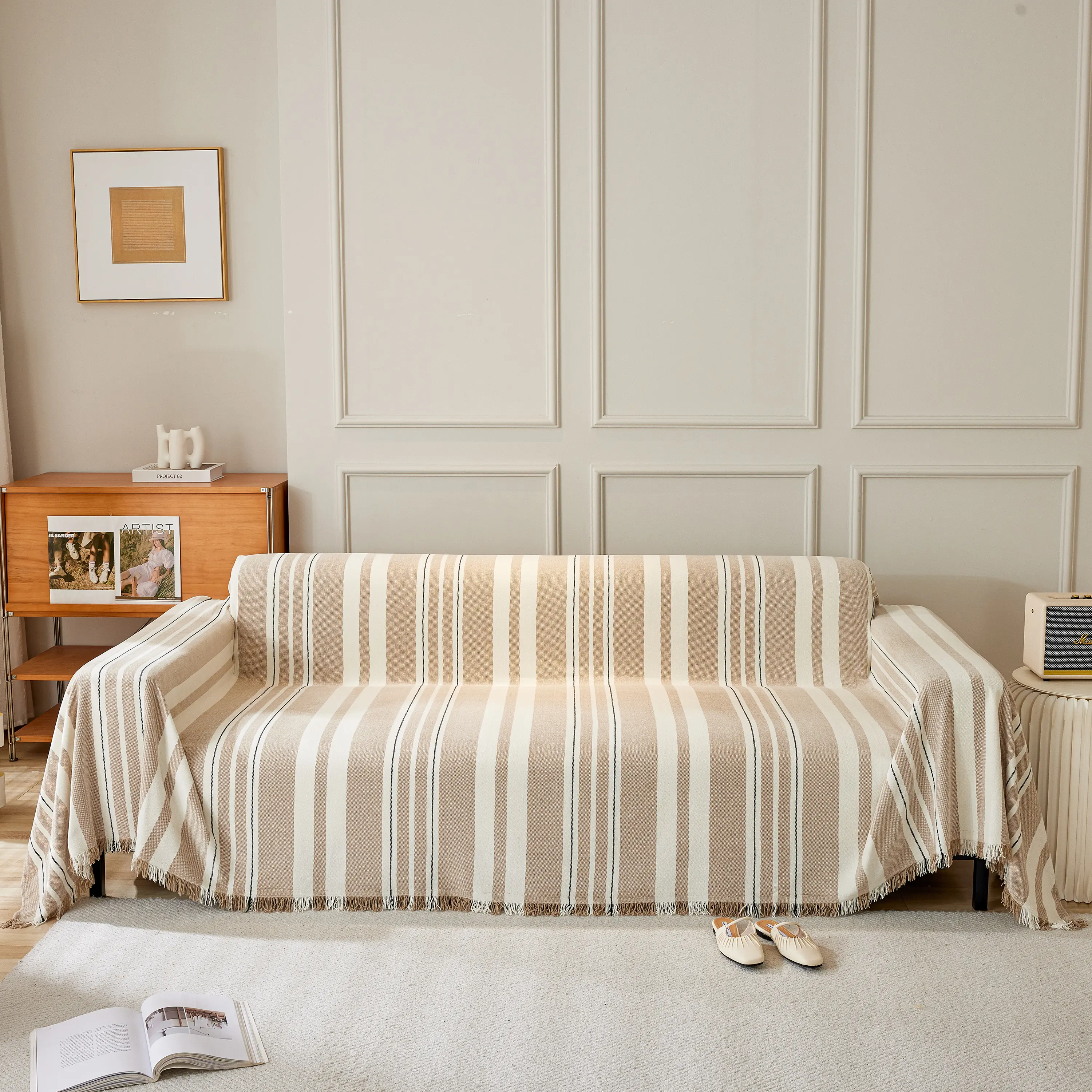 Striped Chenille Sofa Slipcover Throw, Soft Thick Washable Couch Cover Blanket - Image 83