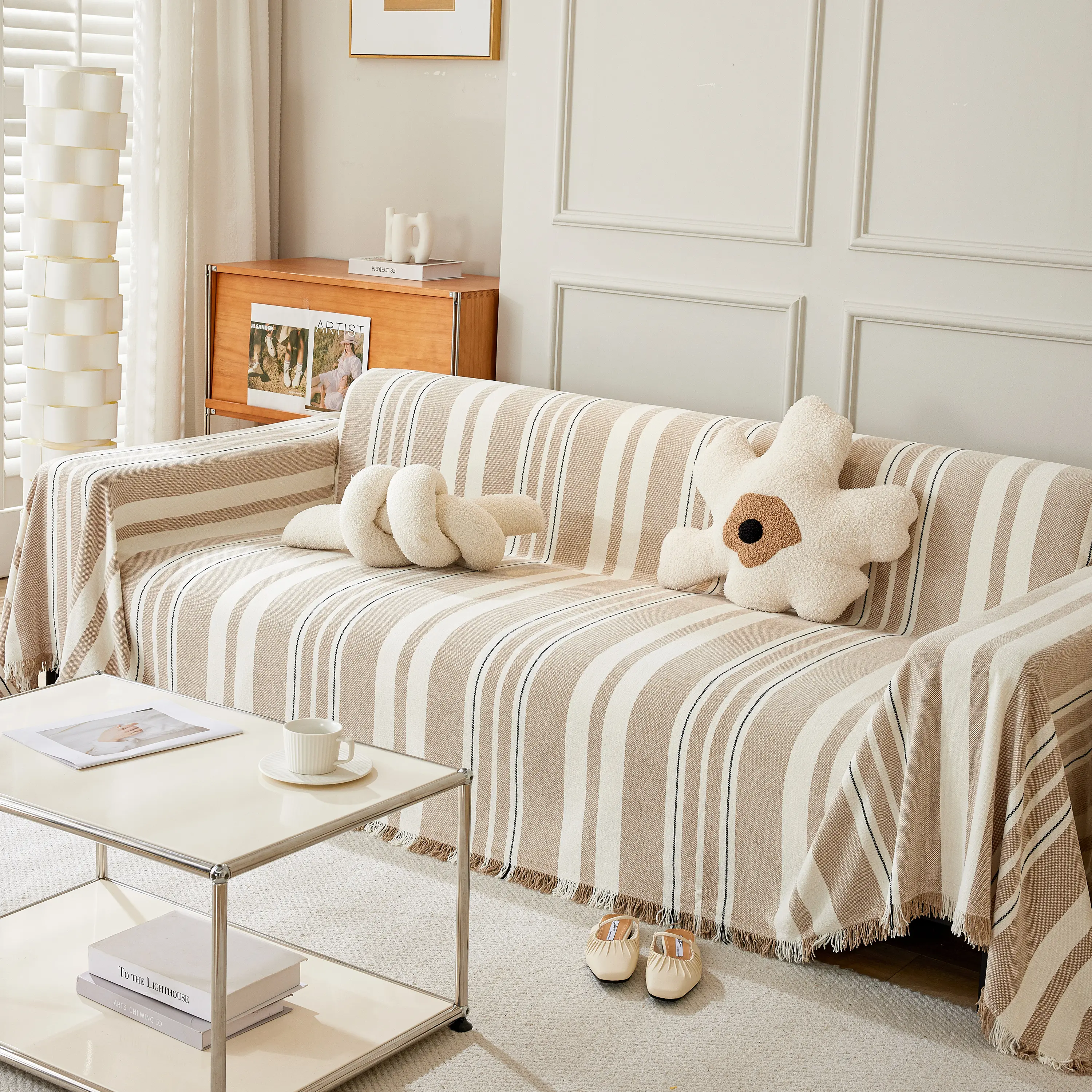 Striped Chenille Sofa Slipcover Throw, Soft Thick Washable Couch Cover Blanket - Image 84