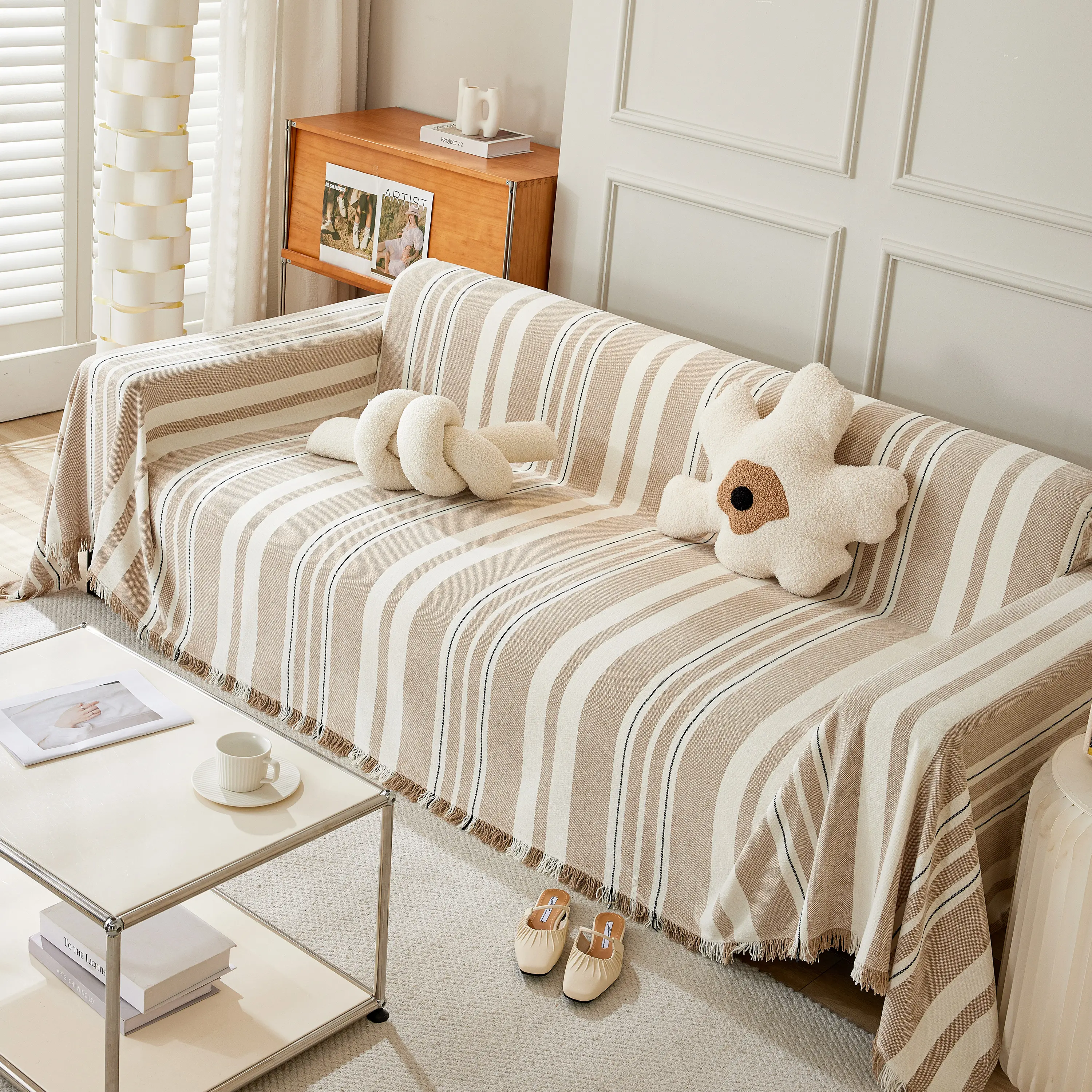Striped Chenille Sofa Slipcover Throw, Soft Thick Washable Couch Cover Blanket - Image 85