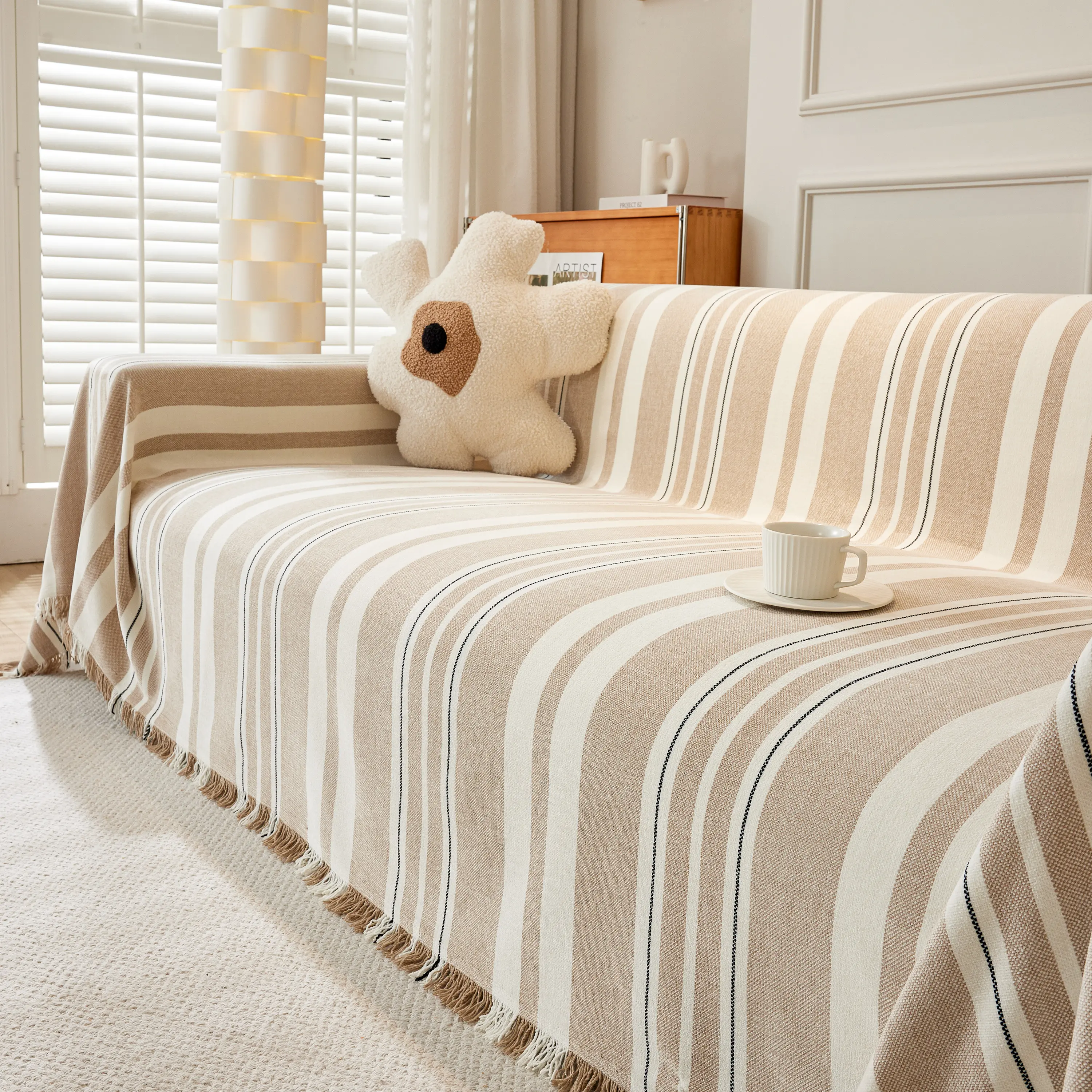 Striped Chenille Sofa Slipcover Throw, Soft Thick Washable Couch Cover Blanket - Image 86
