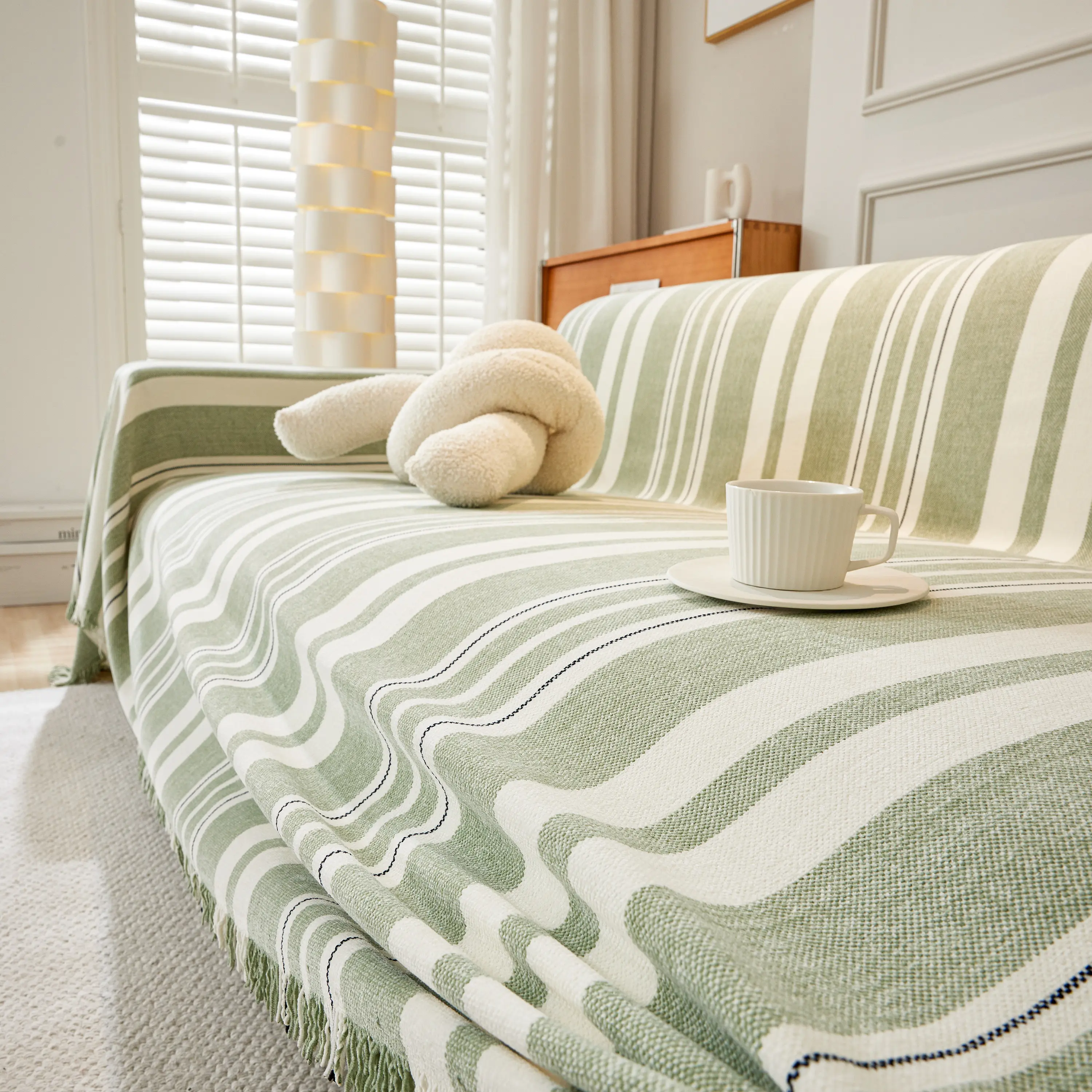 Striped Chenille Sofa Slipcover Throw, Soft Thick Washable Couch Cover Blanket - Image 9