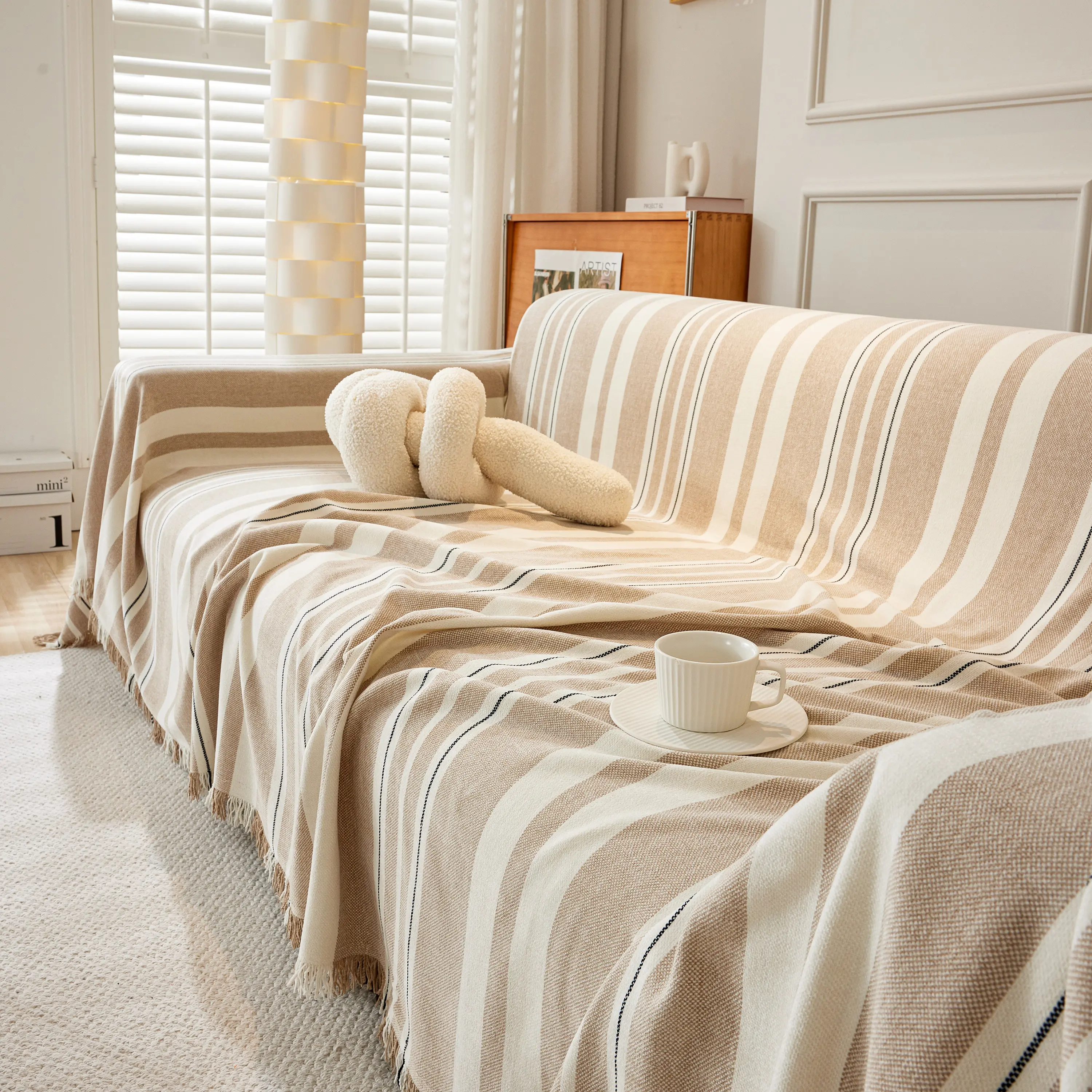 Striped Chenille Sofa Slipcover Throw, Soft Thick Washable Couch Cover Blanket - Image 90