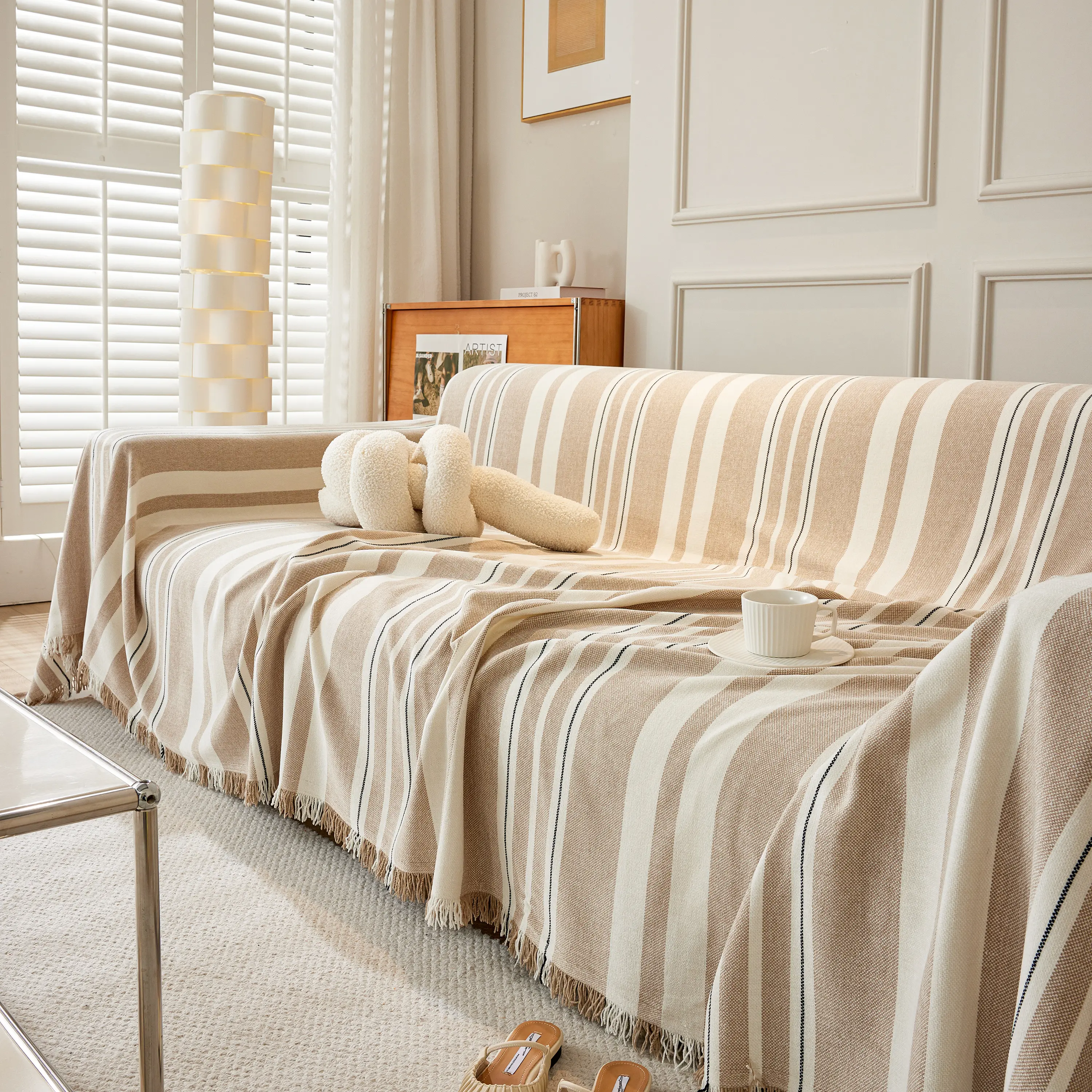 Striped Chenille Sofa Slipcover Throw, Soft Thick Washable Couch Cover Blanket - Image 91