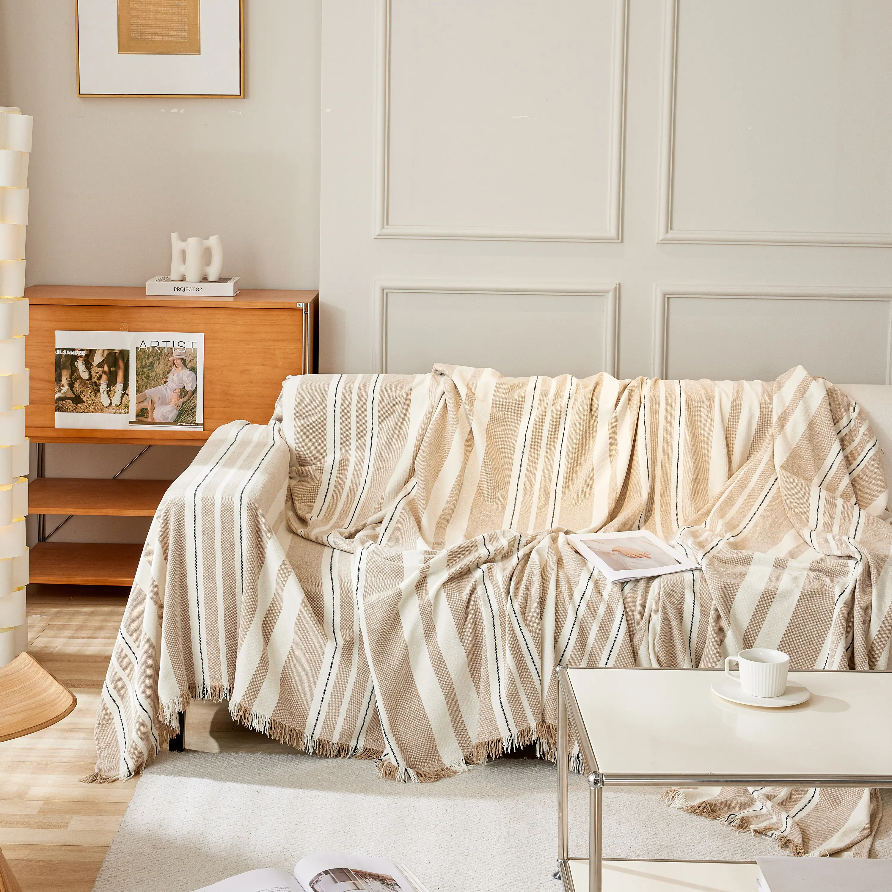 Striped Chenille Sofa Slipcover Throw, Soft Thick Washable Couch Cover Blanket - Image 93