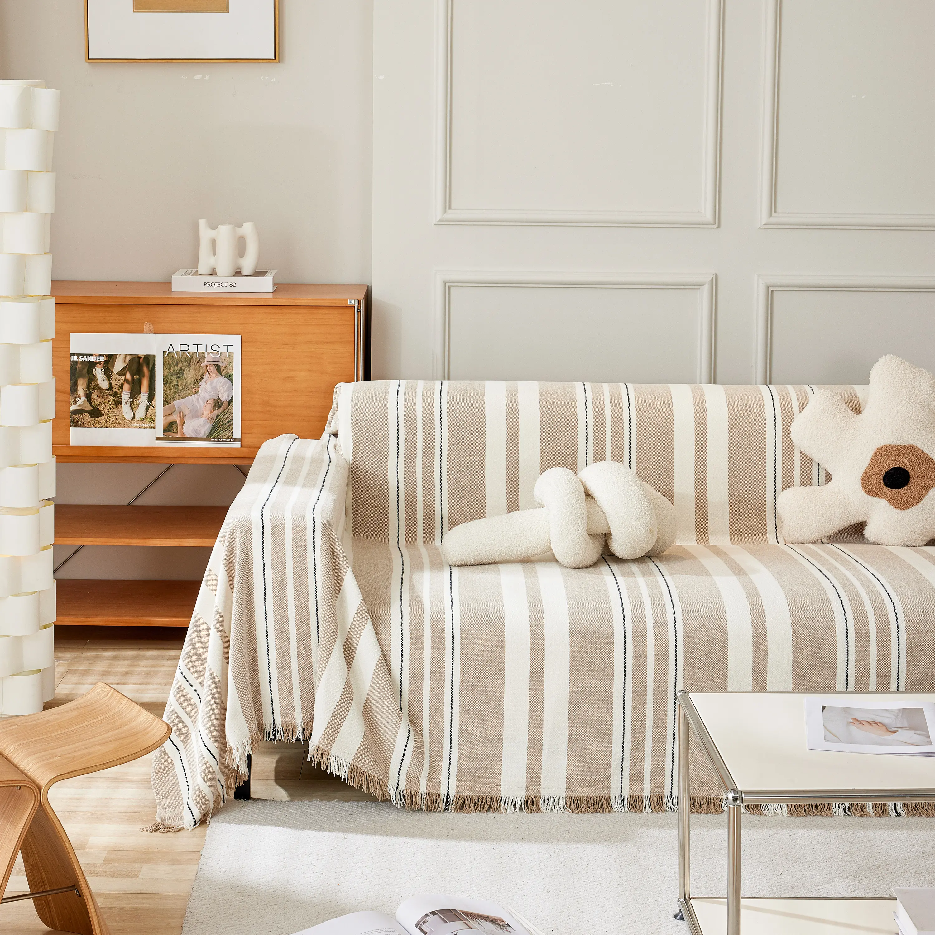 Striped Chenille Sofa Slipcover Throw, Soft Thick Washable Couch Cover Blanket - Image 94