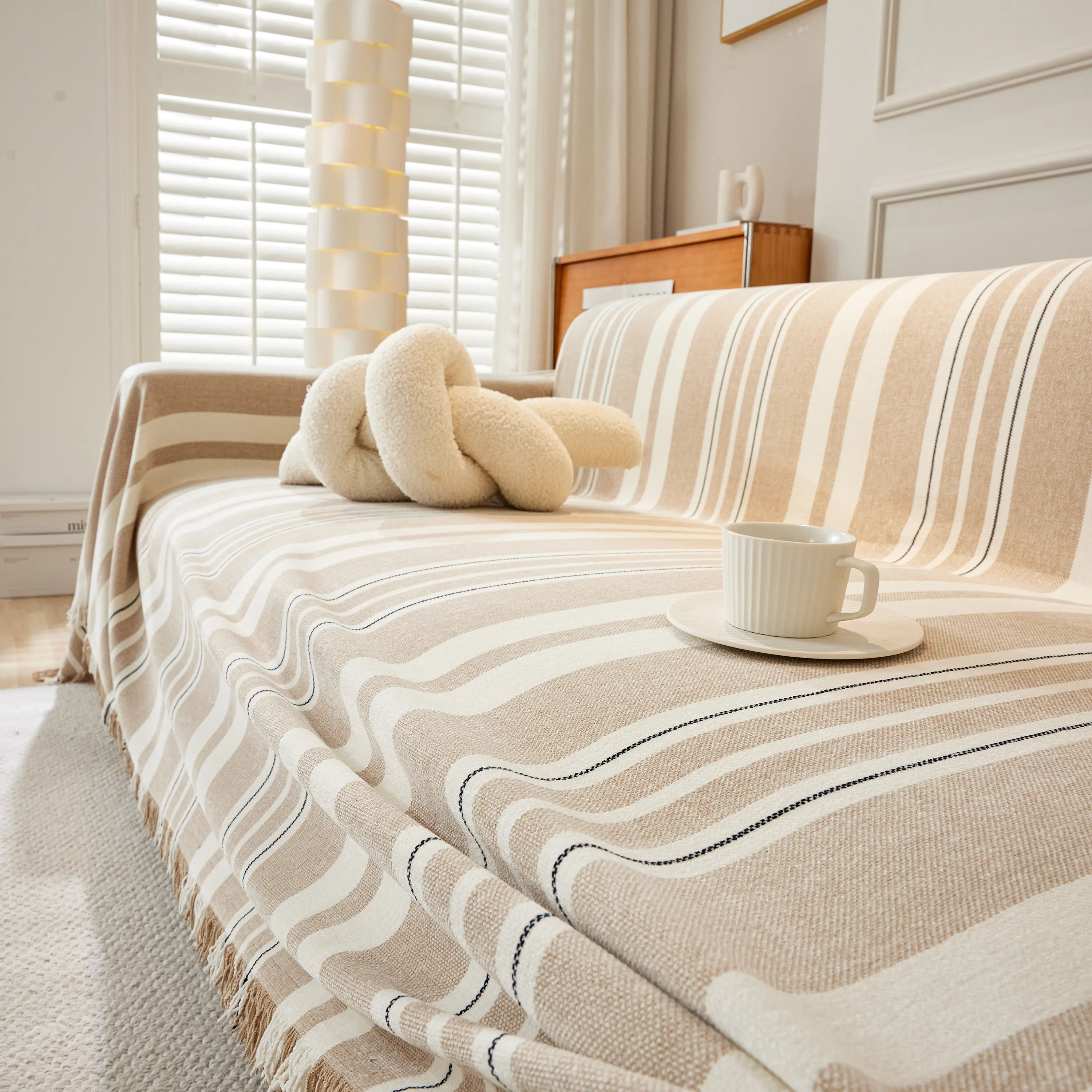 Striped Chenille Sofa Slipcover Throw, Soft Thick Washable Couch Cover Blanket - Image 95