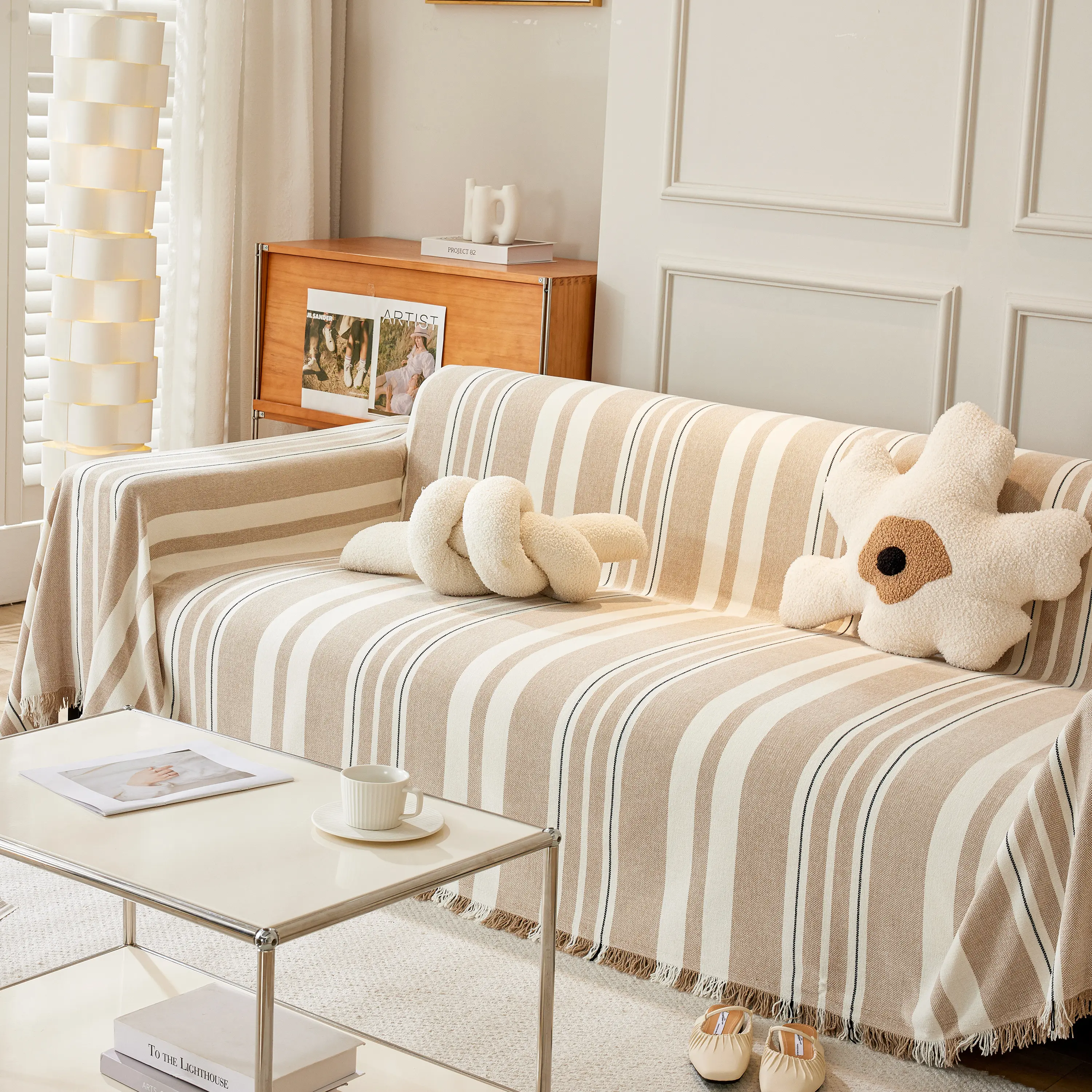 Striped Chenille Sofa Slipcover Throw, Soft Thick Washable Couch Cover Blanket - Image 96