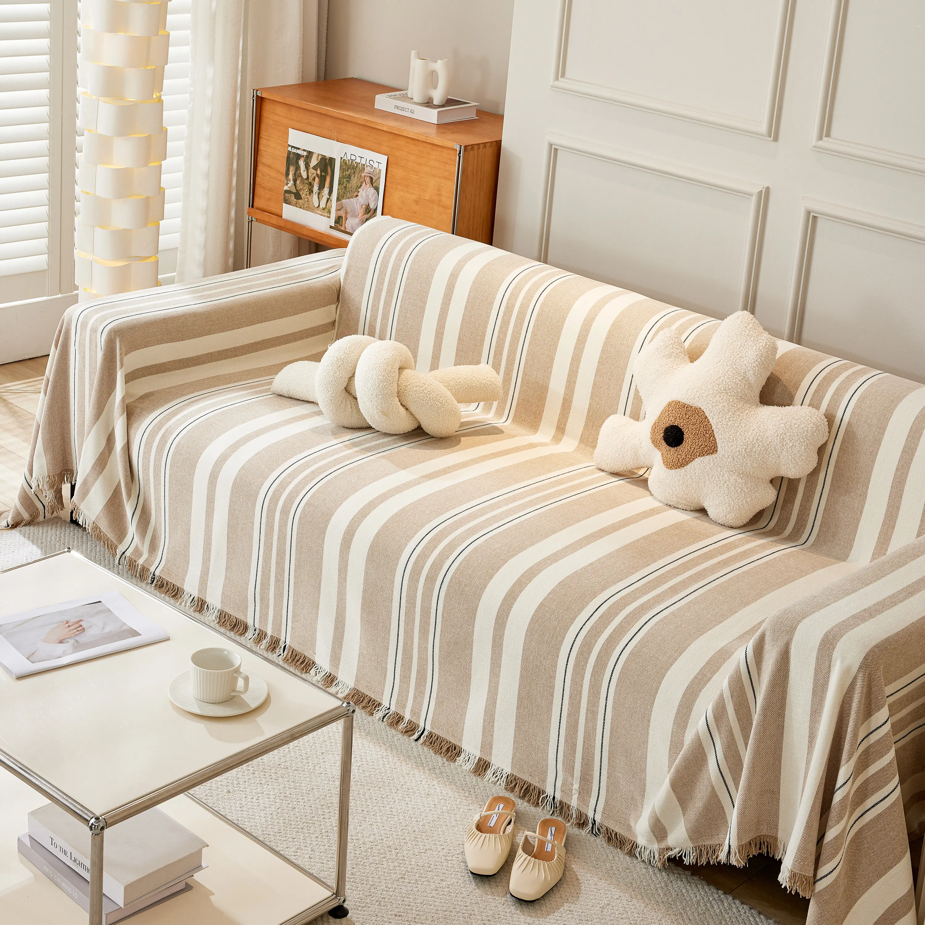Striped Chenille Sofa Slipcover Throw, Soft Thick Washable Couch Cover Blanket - Image 97