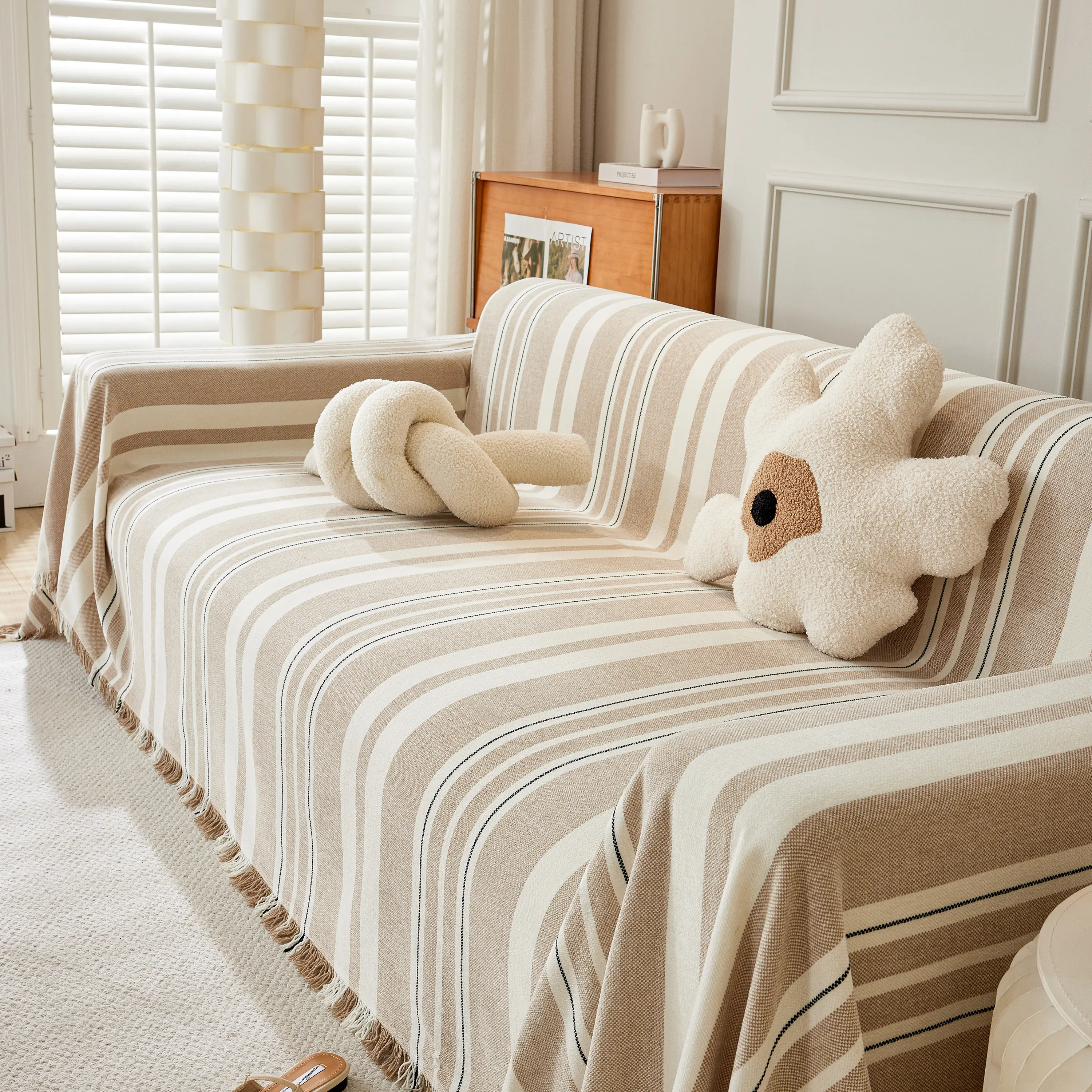 Striped Chenille Sofa Slipcover Throw, Soft Thick Washable Couch Cover Blanket - Image 99