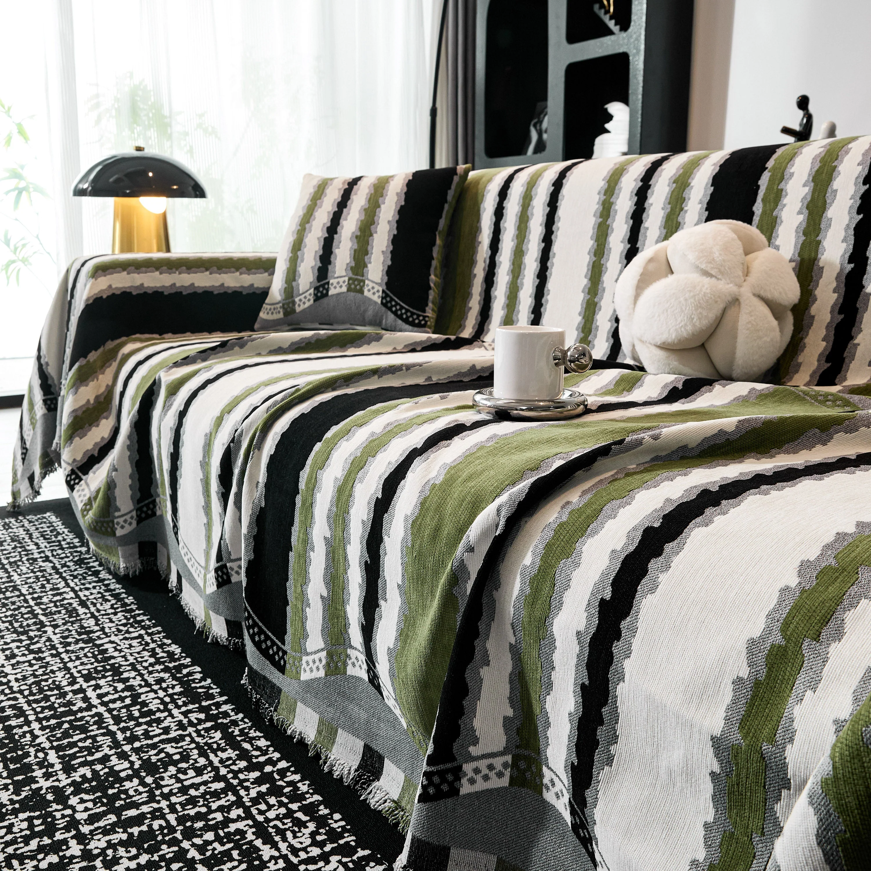 Striped Chenille Sofa Throw Covers, Boho Style Cozy Couch Protector Blanket - Image 13
