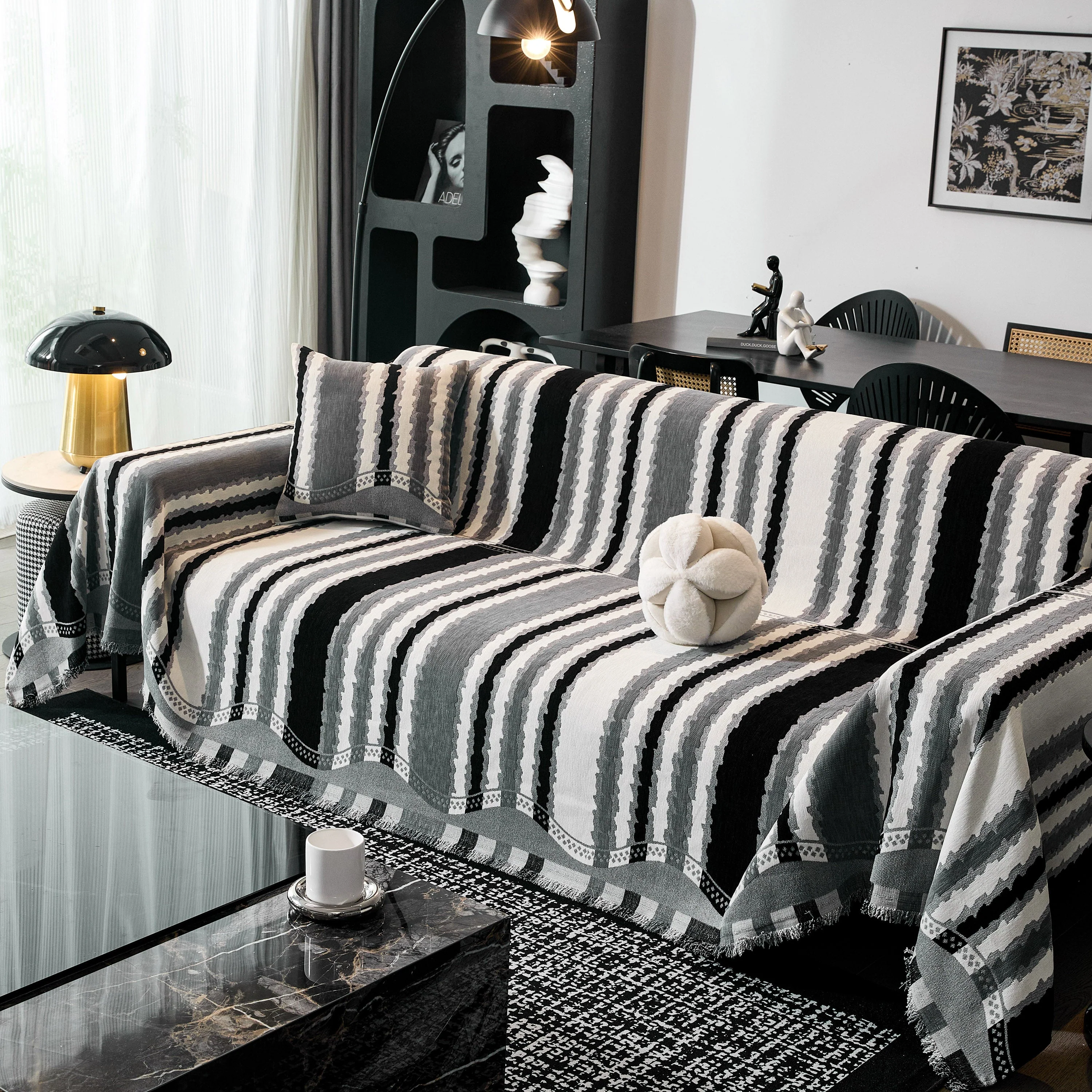 Striped Chenille Sofa Throw Covers, Boho Style Cozy Couch Protector Blanket - Image 14