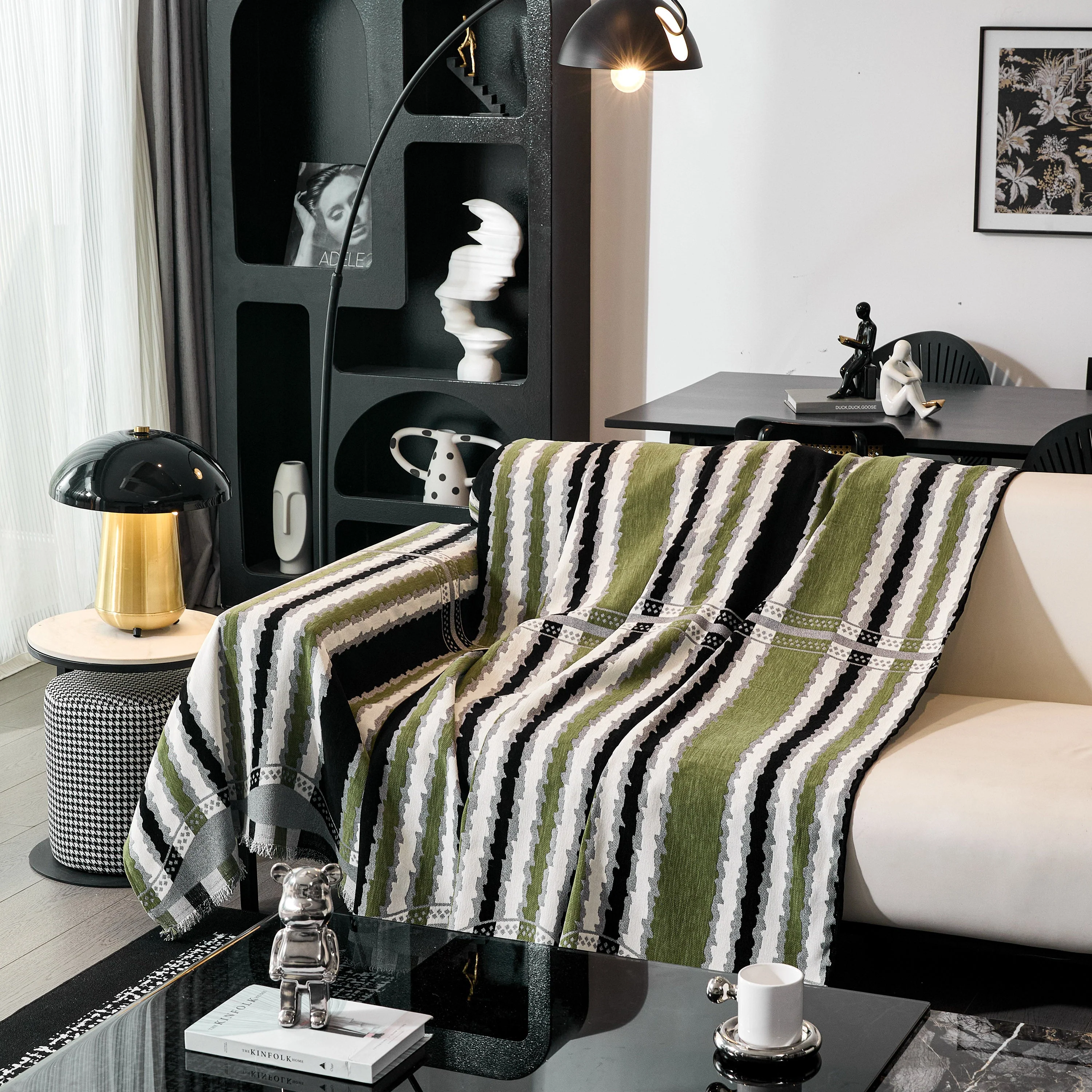 Striped Chenille Sofa Throw Covers, Boho Style Cozy Couch Protector Blanket - Image 16