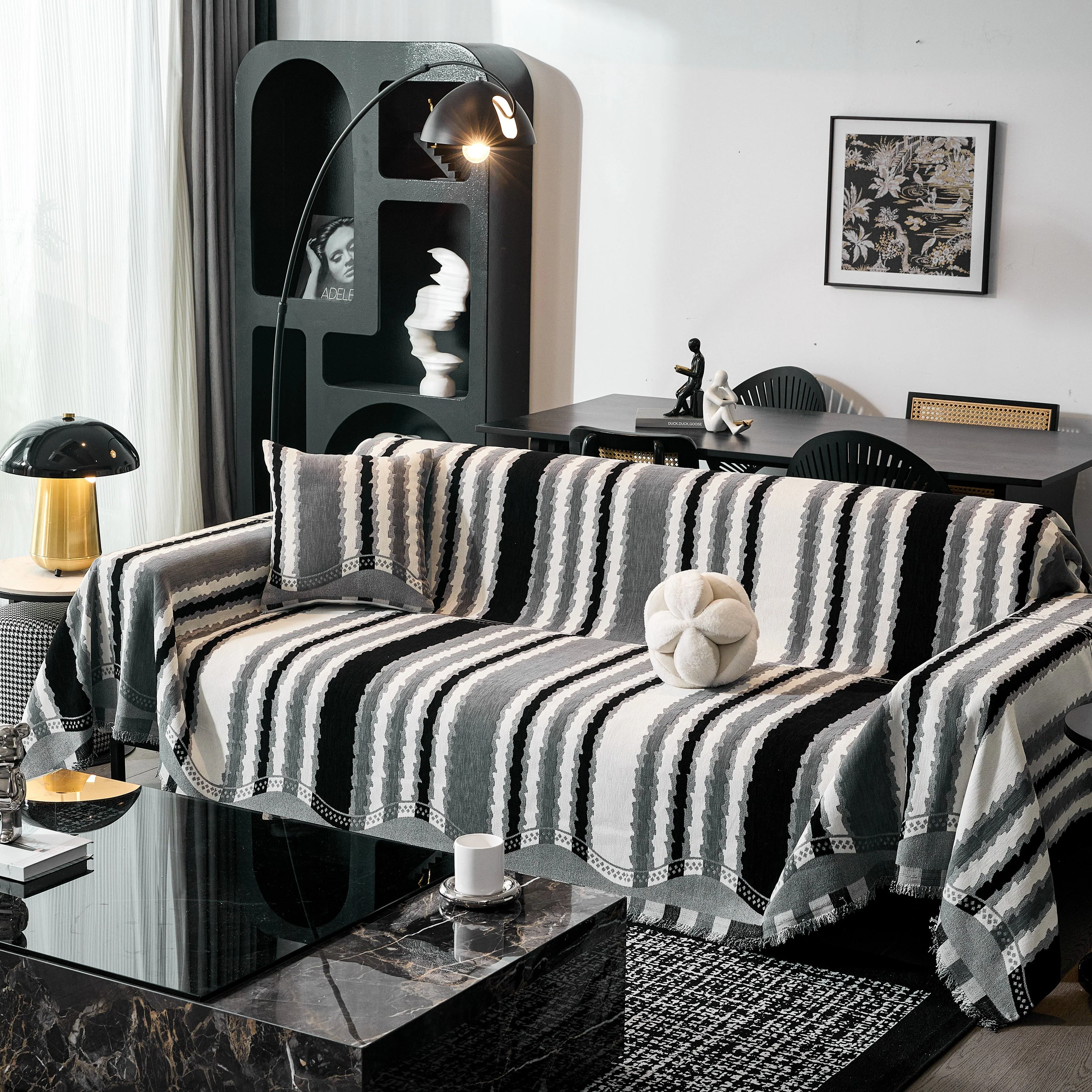 Striped Chenille Sofa Throw Covers, Boho Style Cozy Couch Protector Blanket - Image 18