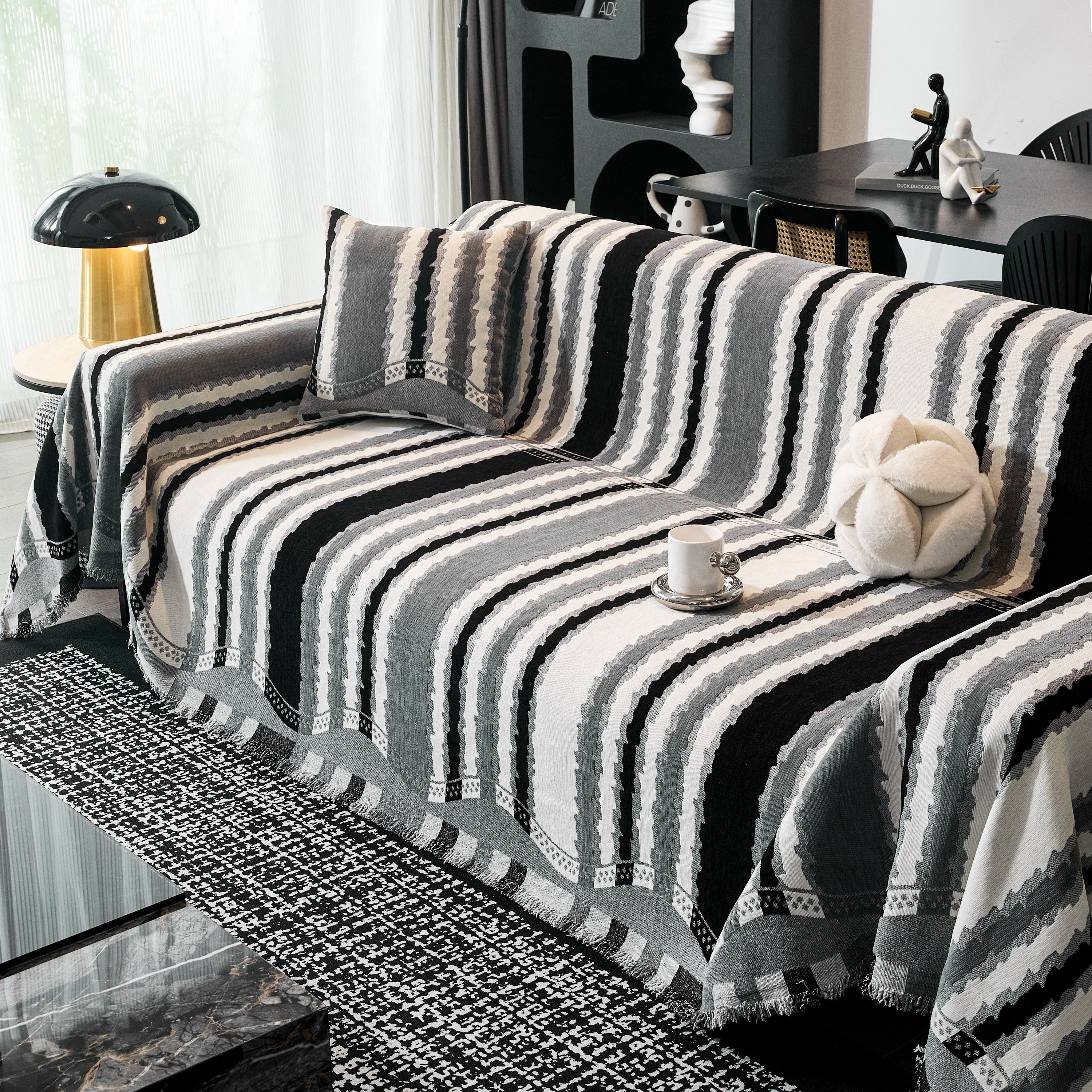 Striped Chenille Sofa Throw Covers, Boho Style Cozy Couch Protector Blanket - Image 19