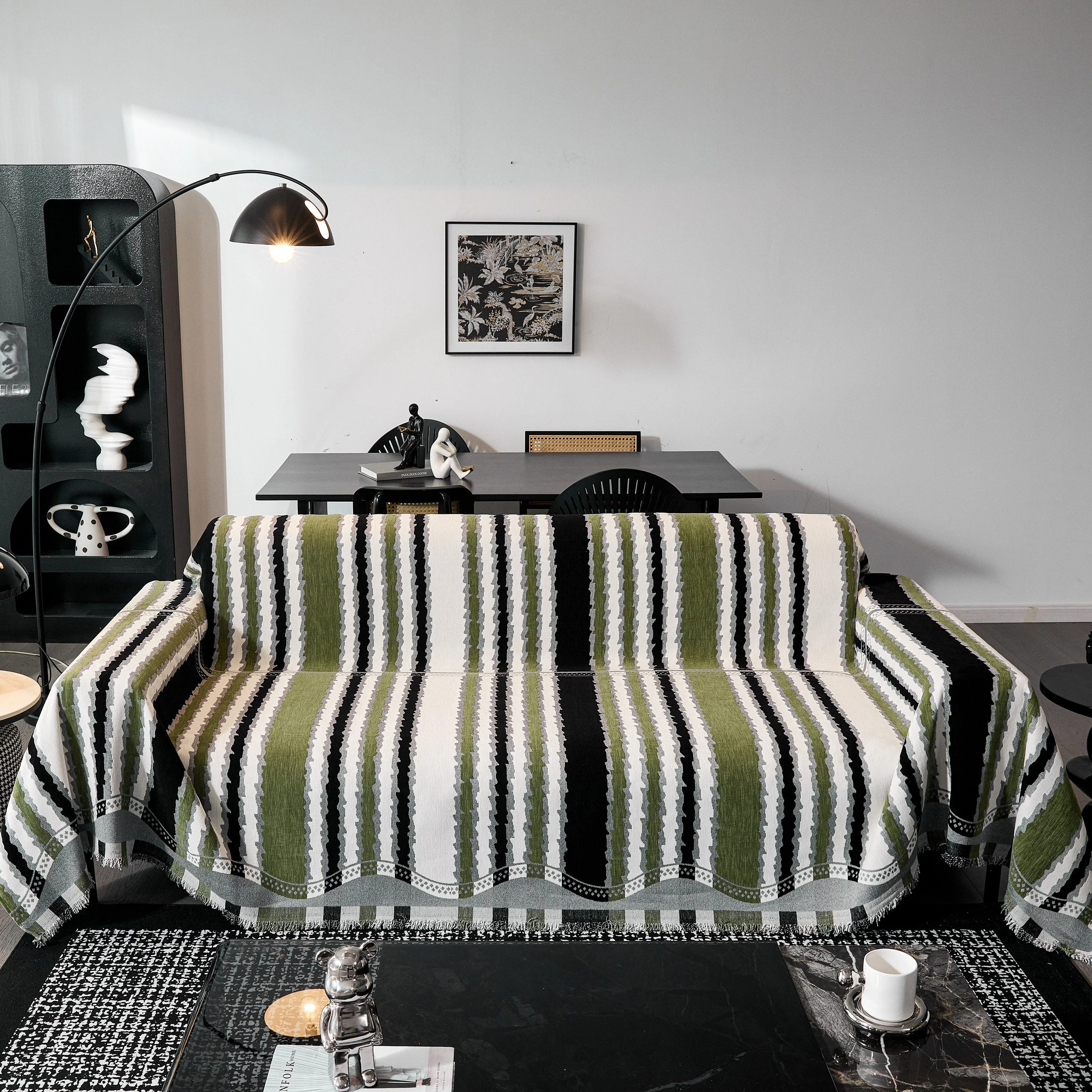 Striped Chenille Sofa Throw Covers, Boho Style Cozy Couch Protector Blanket - Image 2