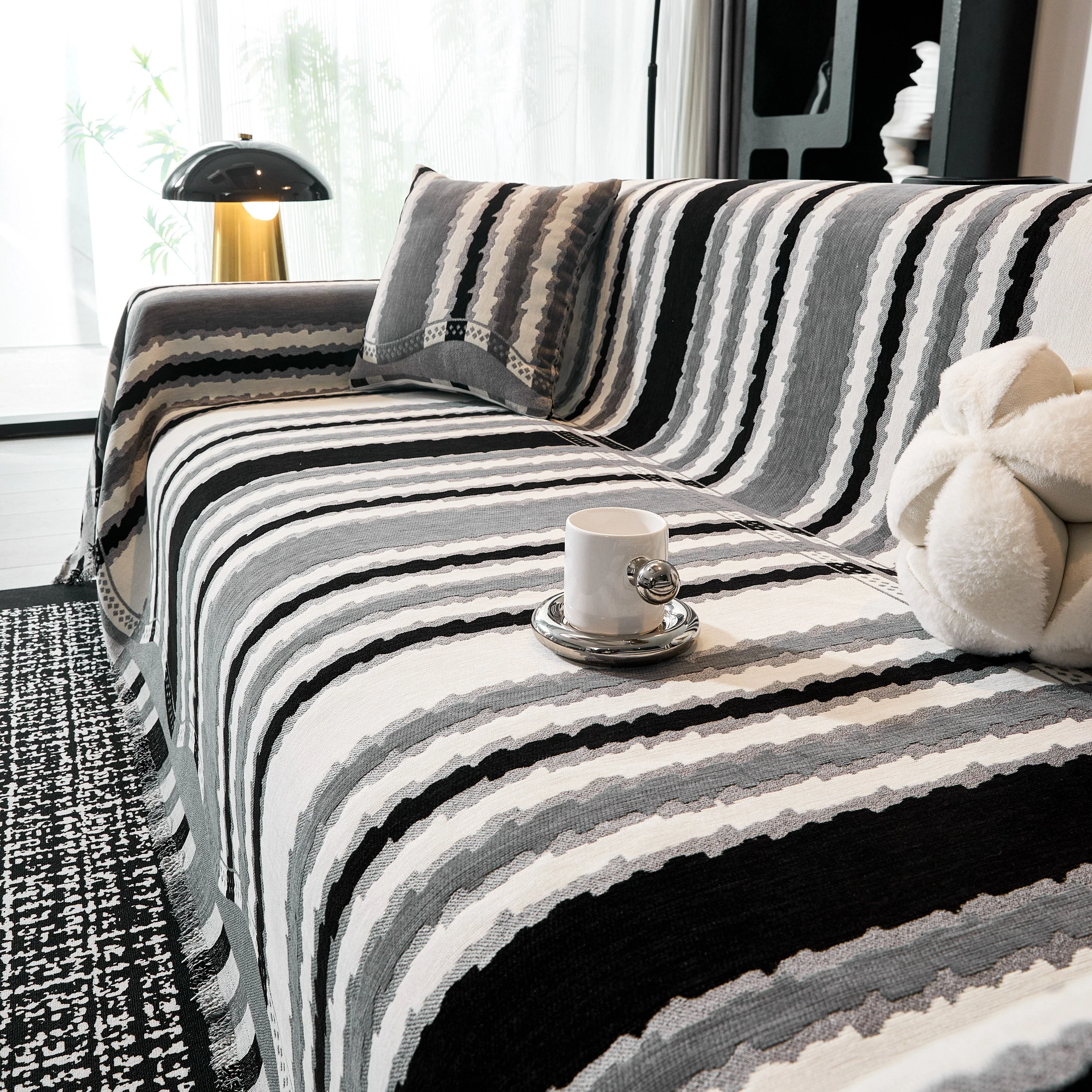 Striped Chenille Sofa Throw Covers, Boho Style Cozy Couch Protector Blanket - Image 20