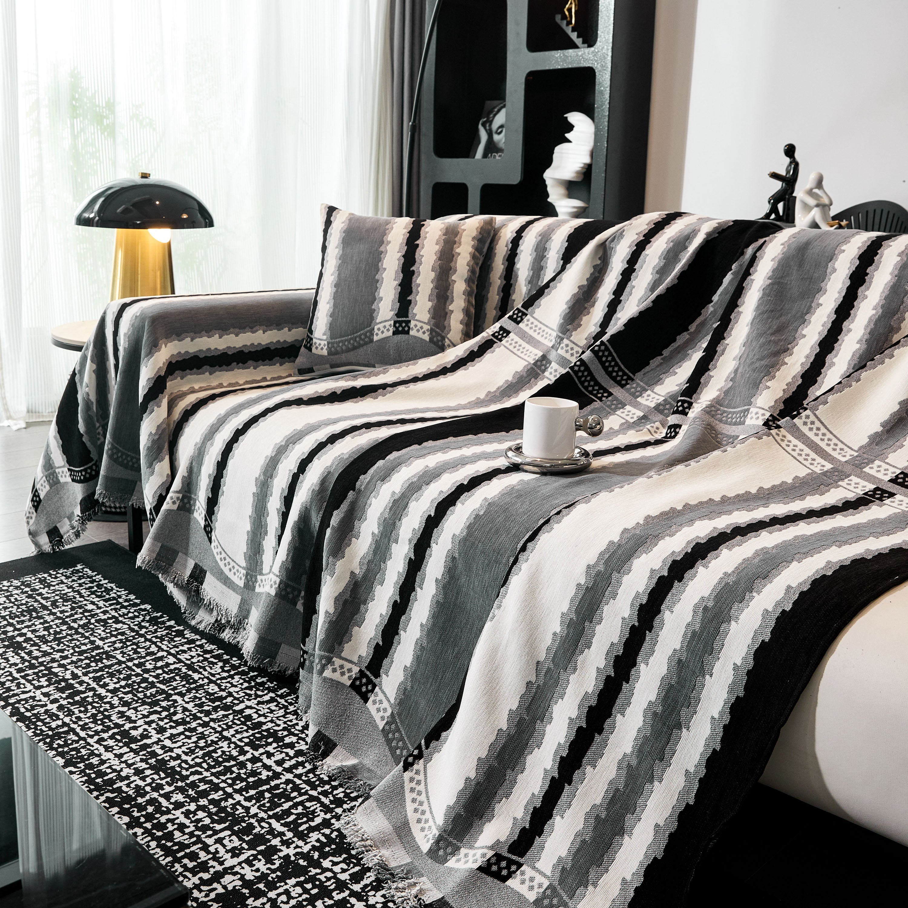 Striped Chenille Sofa Throw Covers, Boho Style Cozy Couch Protector Blanket - Image 25