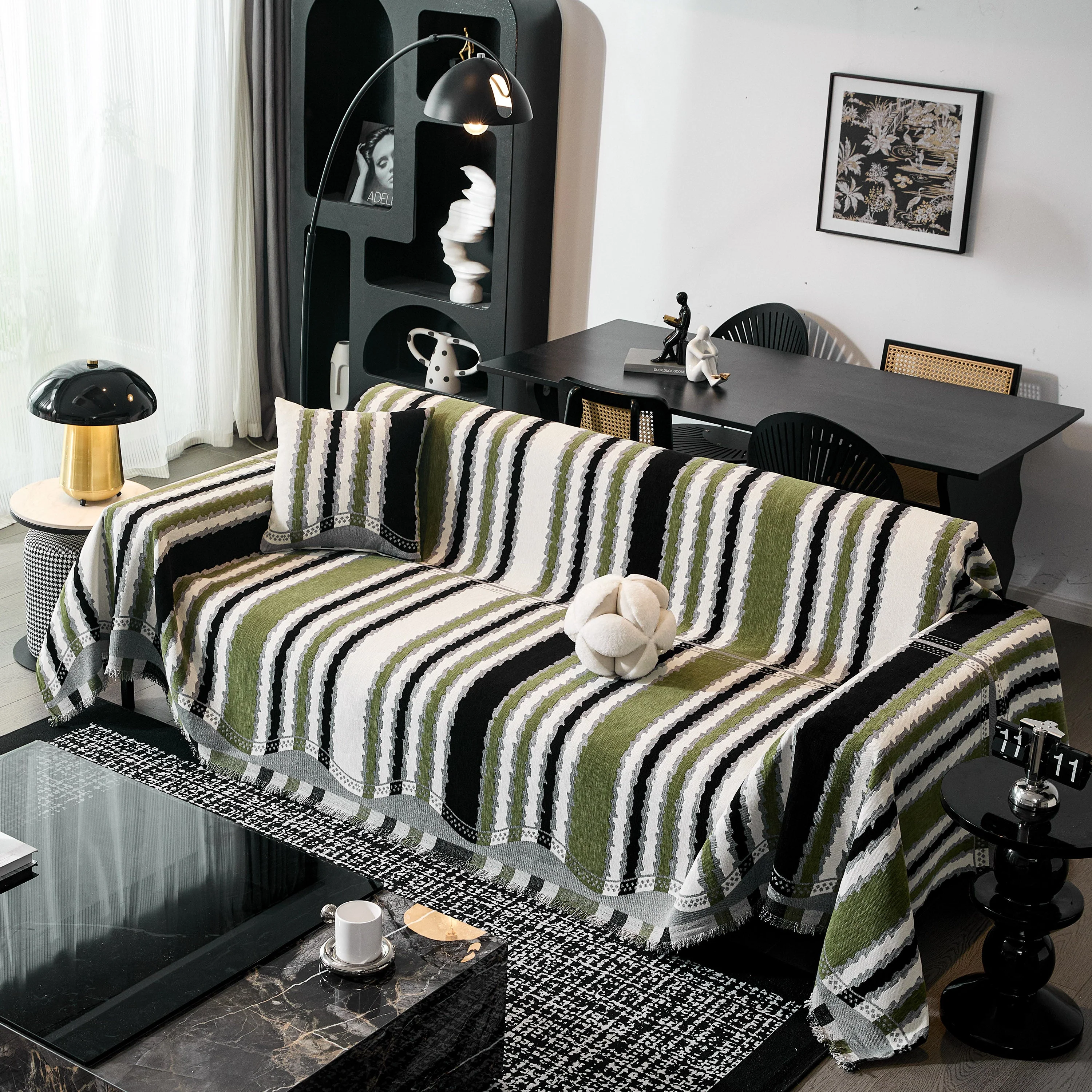 Striped Chenille Sofa Throw Covers, Boho Style Cozy Couch Protector Blanket - Image 3
