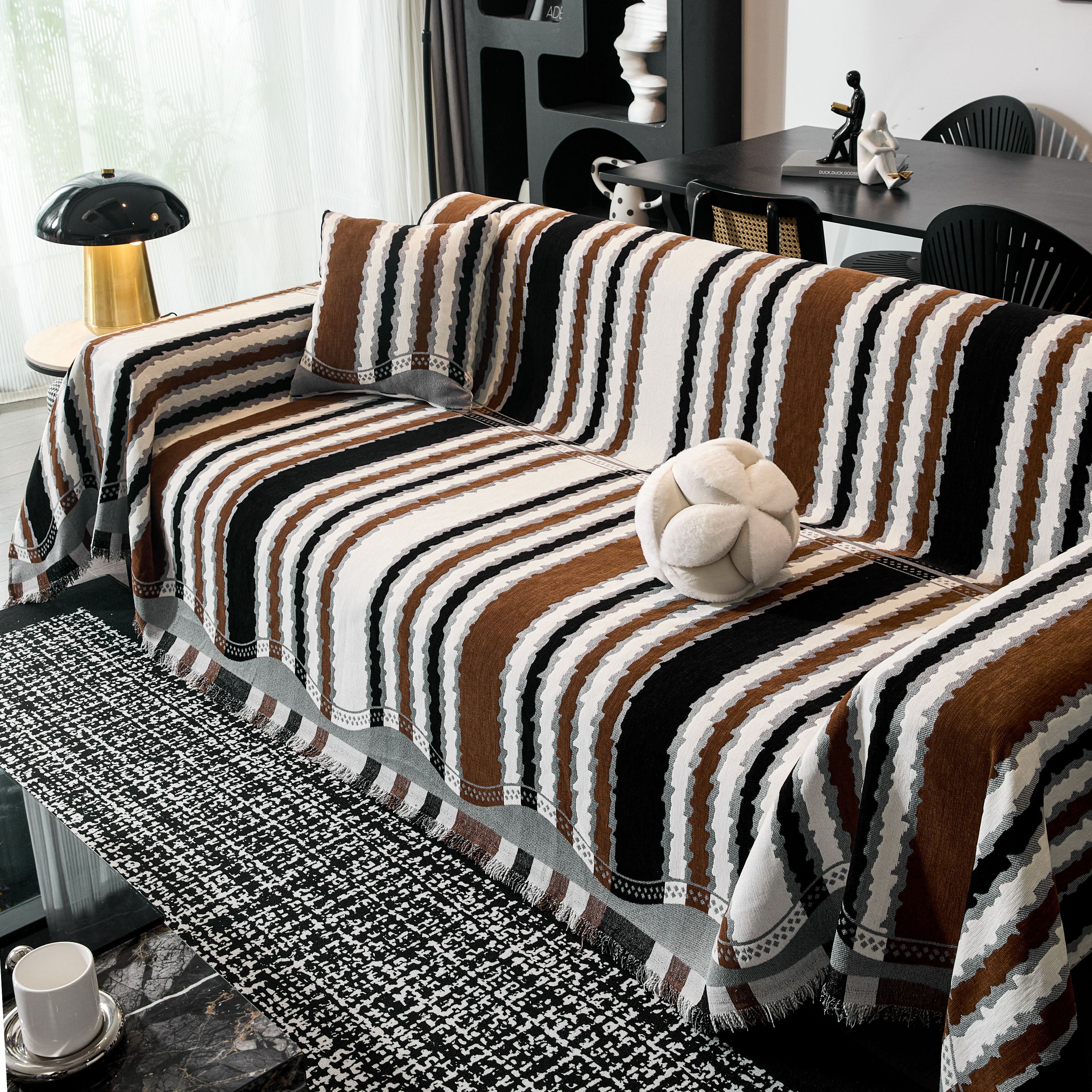 Striped Chenille Sofa Throw Covers, Boho Style Cozy Couch Protector Blanket - Image 30