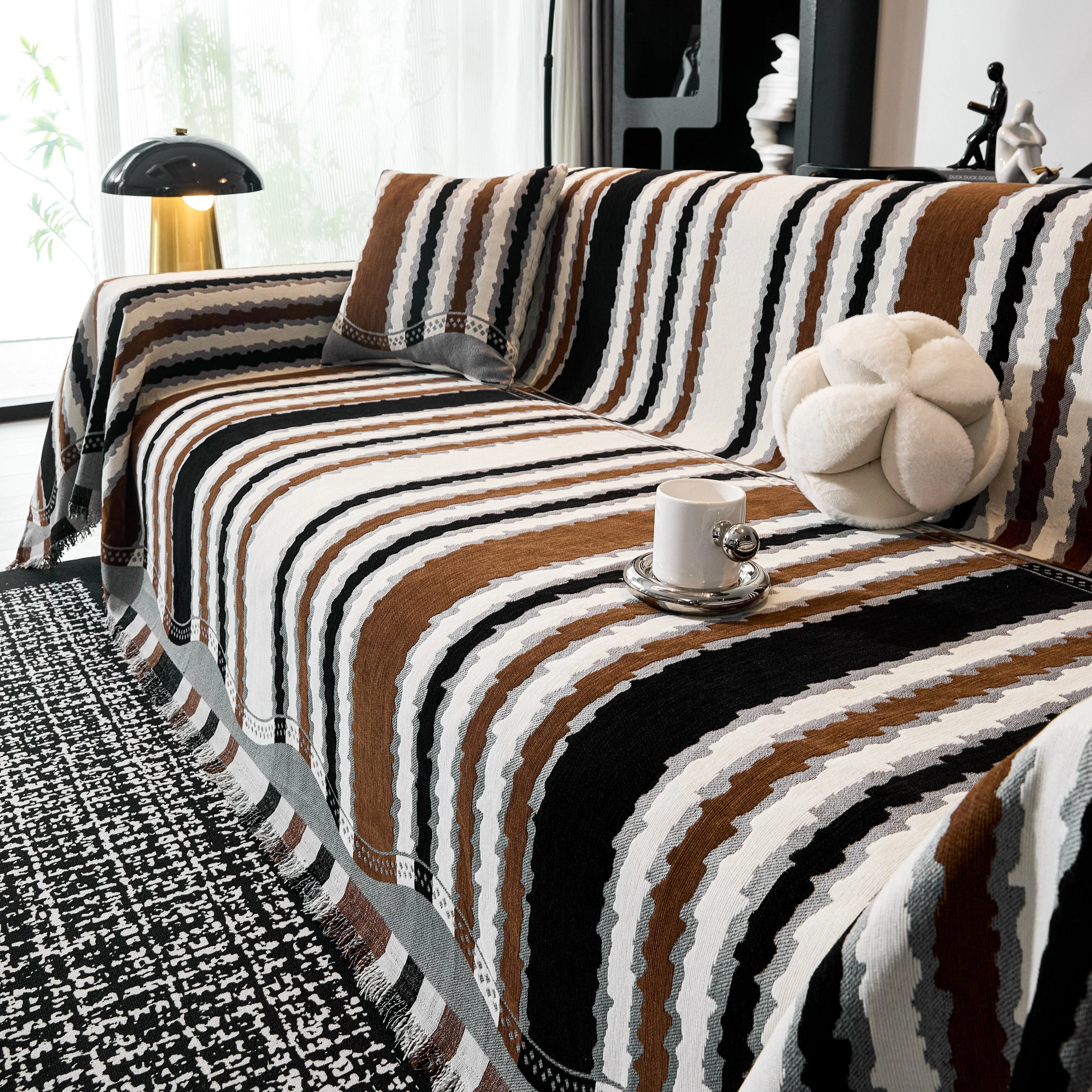 Striped Chenille Sofa Throw Covers, Boho Style Cozy Couch Protector Blanket - Image 31