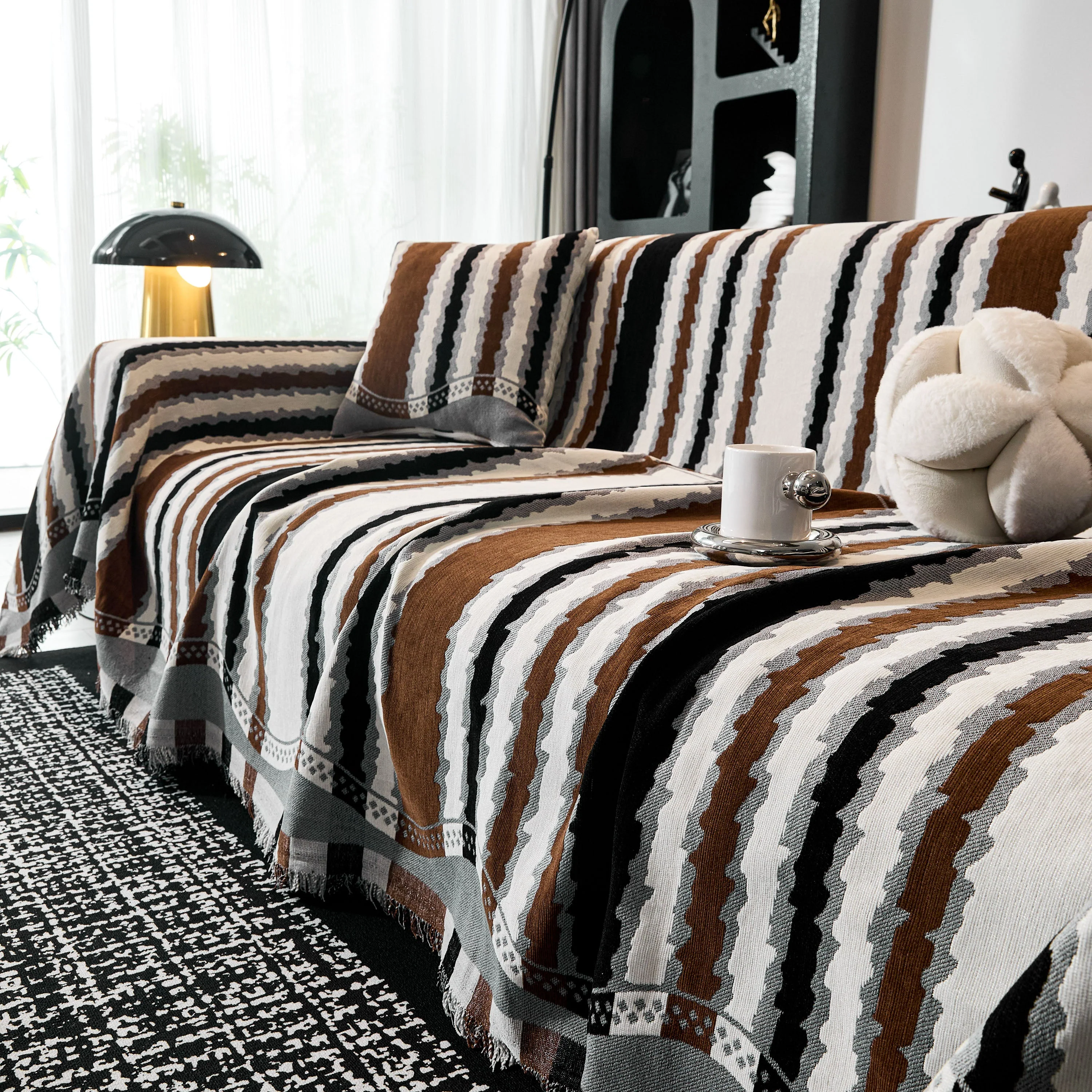 Striped Chenille Sofa Throw Covers, Boho Style Cozy Couch Protector Blanket - Image 34