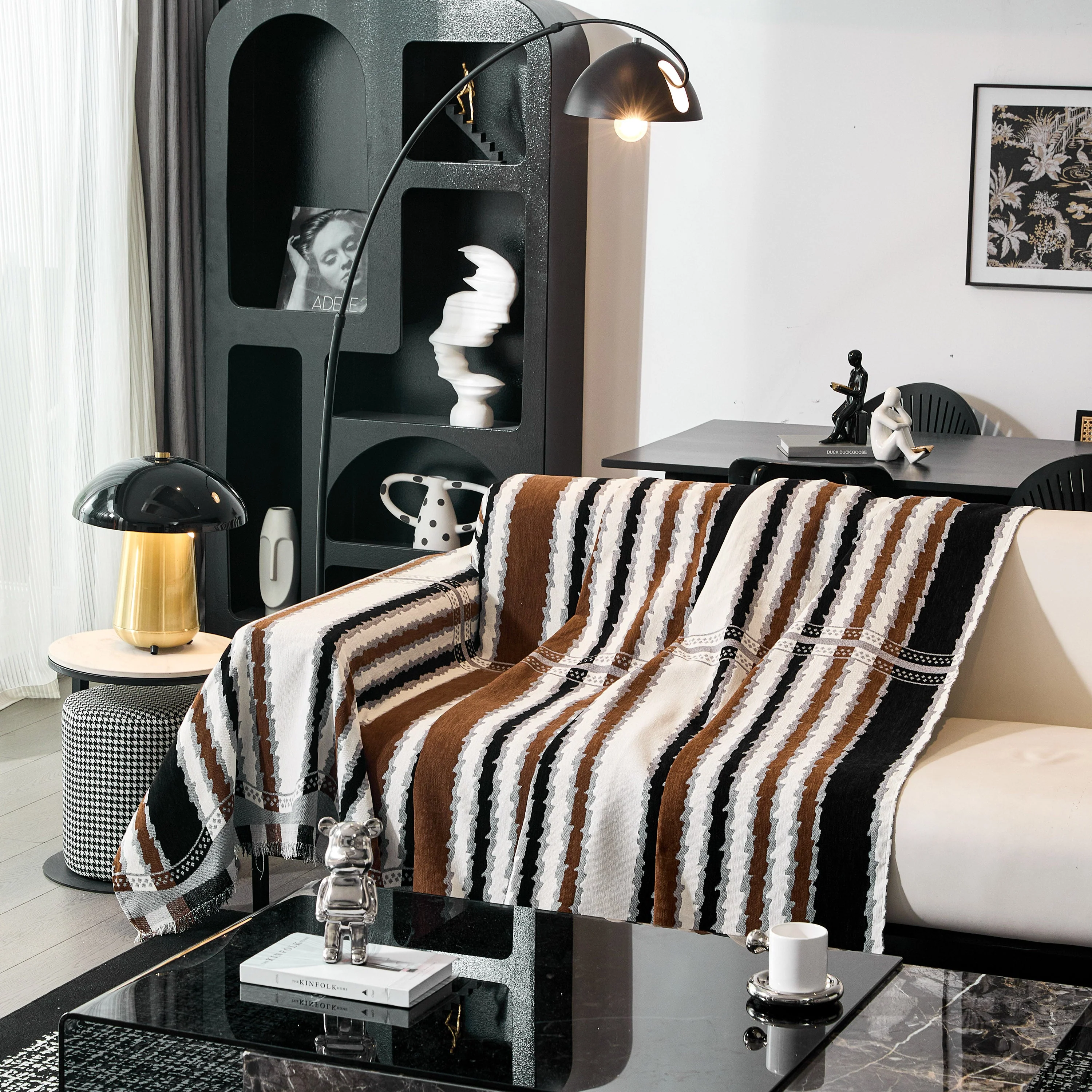 Striped Chenille Sofa Throw Covers, Boho Style Cozy Couch Protector Blanket - Image 35