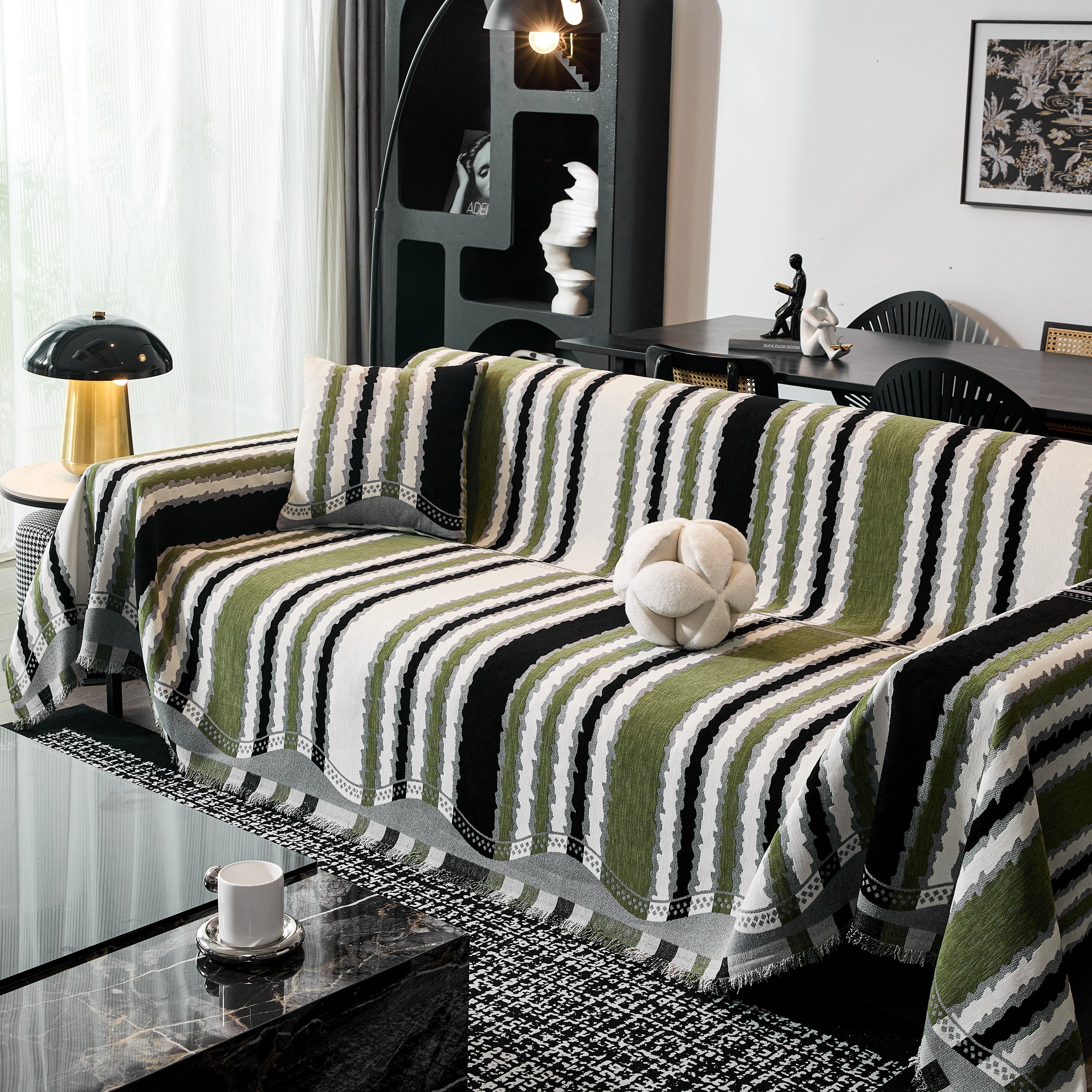 Striped Chenille Sofa Throw Covers, Boho Style Cozy Couch Protector Blanket - Image 4