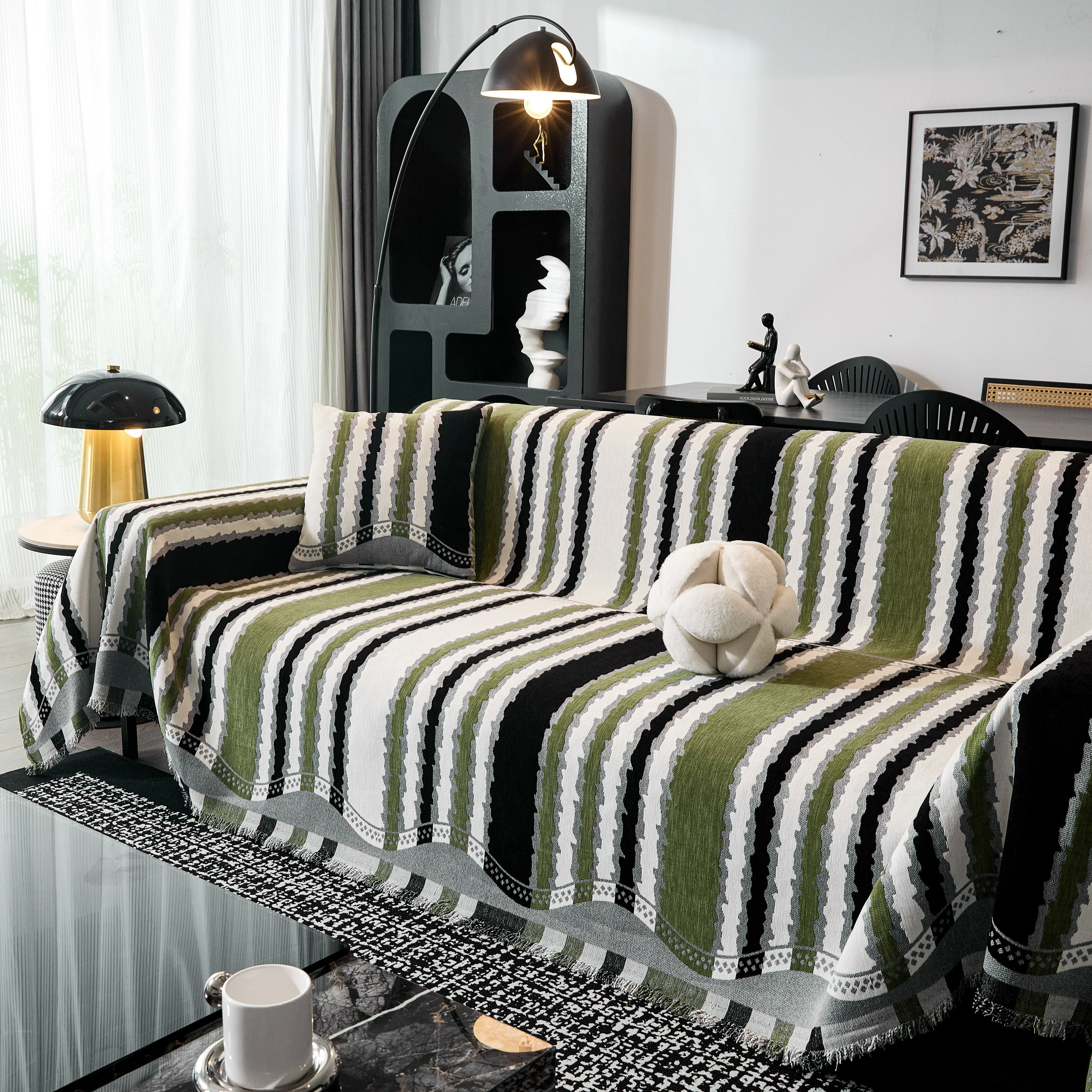 Striped Chenille Sofa Throw Covers, Boho Style Cozy Couch Protector Blanket - Image 5
