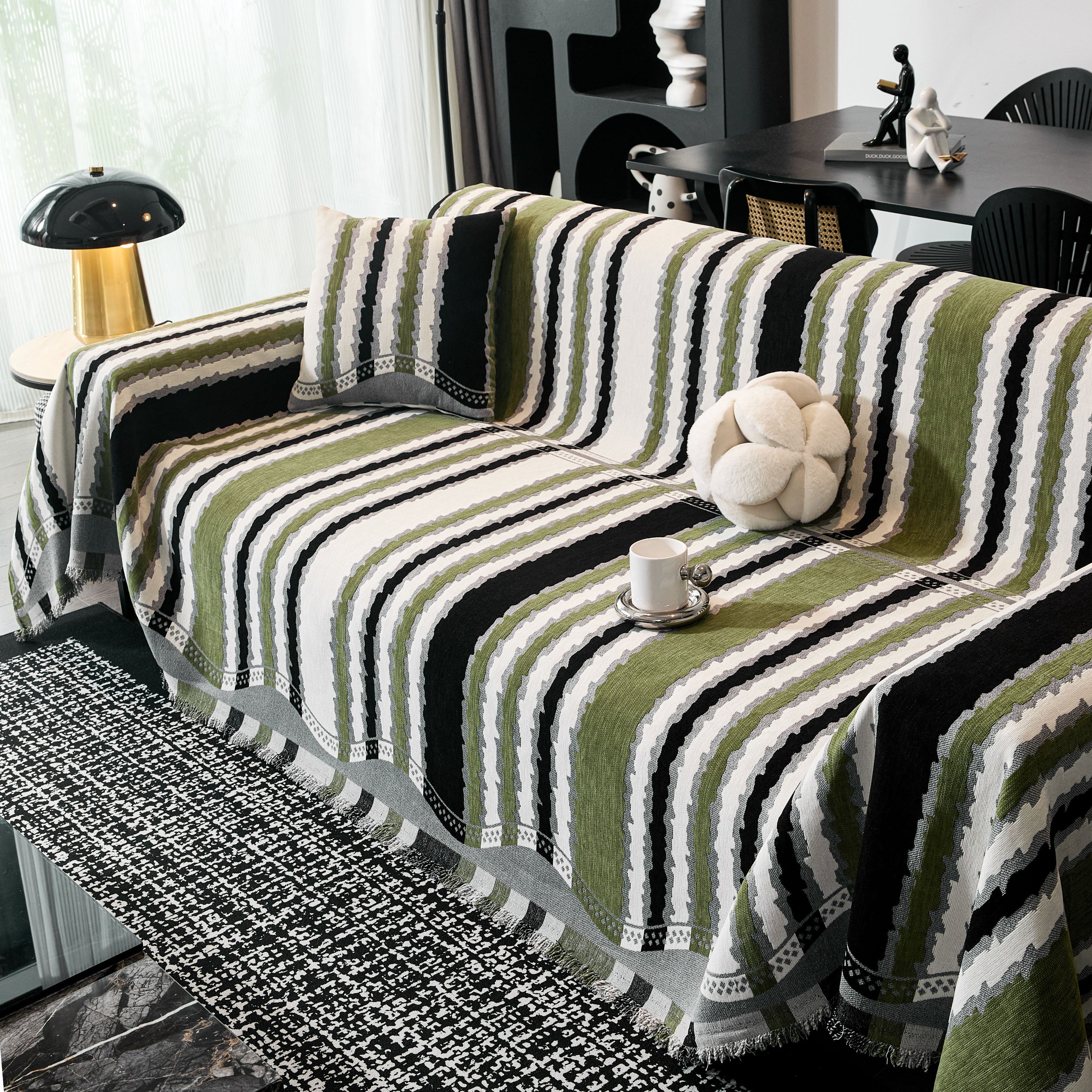 Striped Chenille Sofa Throw Covers, Boho Style Cozy Couch Protector Blanket - Image 6