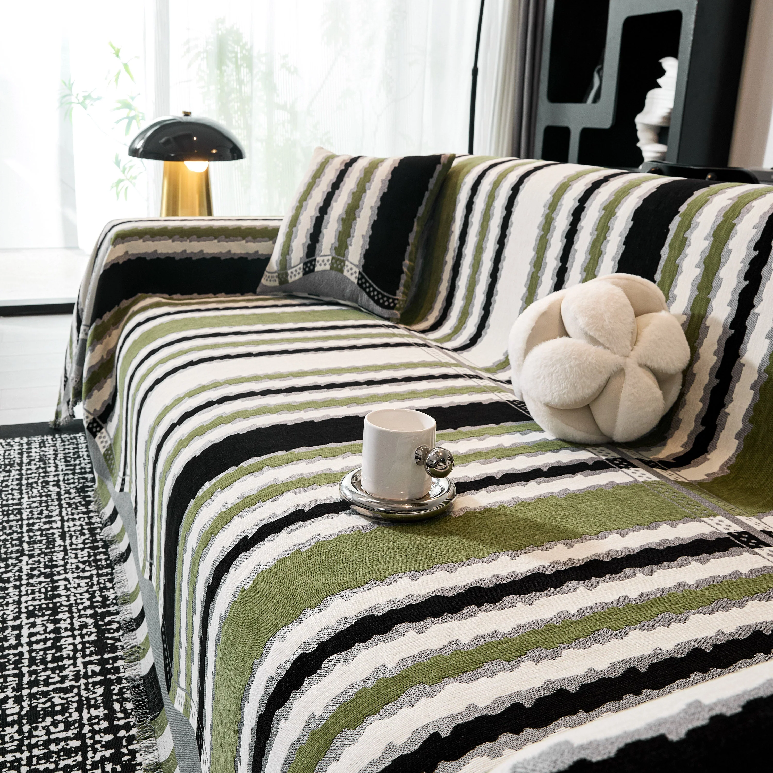 Striped Chenille Sofa Throw Covers, Boho Style Cozy Couch Protector Blanket - Image 7