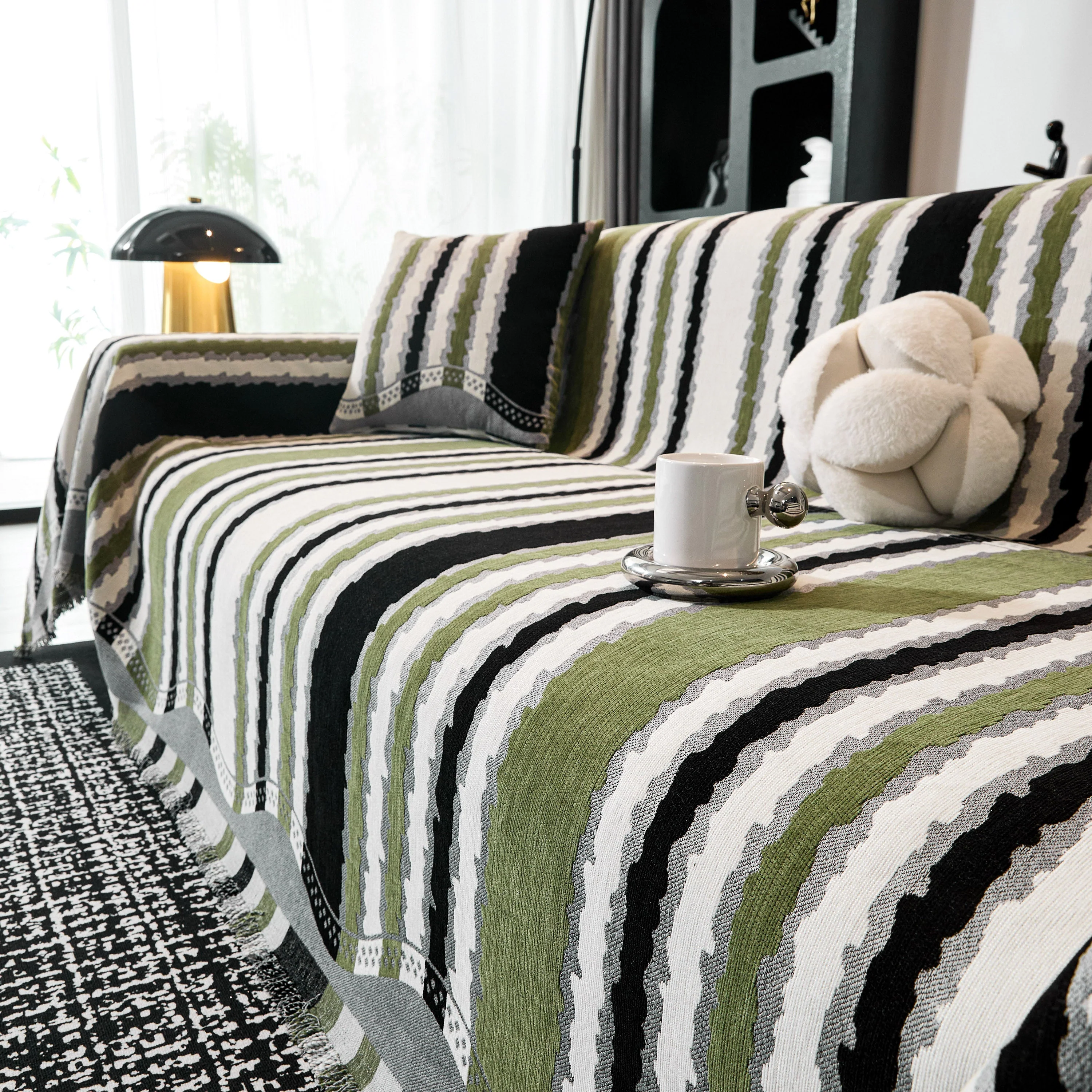 Striped Chenille Sofa Throw Covers, Boho Style Cozy Couch Protector Blanket - Image 8