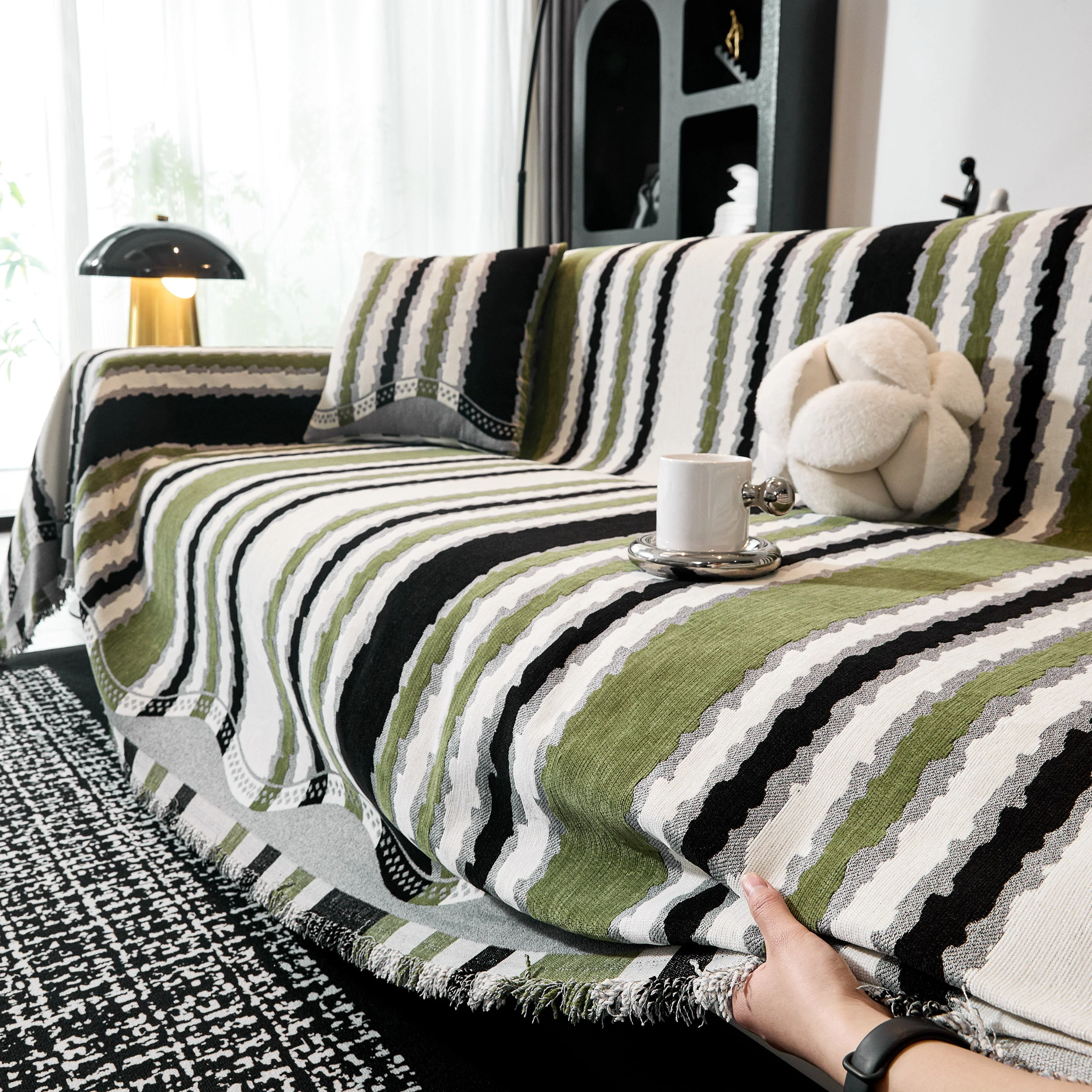 Striped Chenille Sofa Throw Covers, Boho Style Cozy Couch Protector Blanket - Image 9