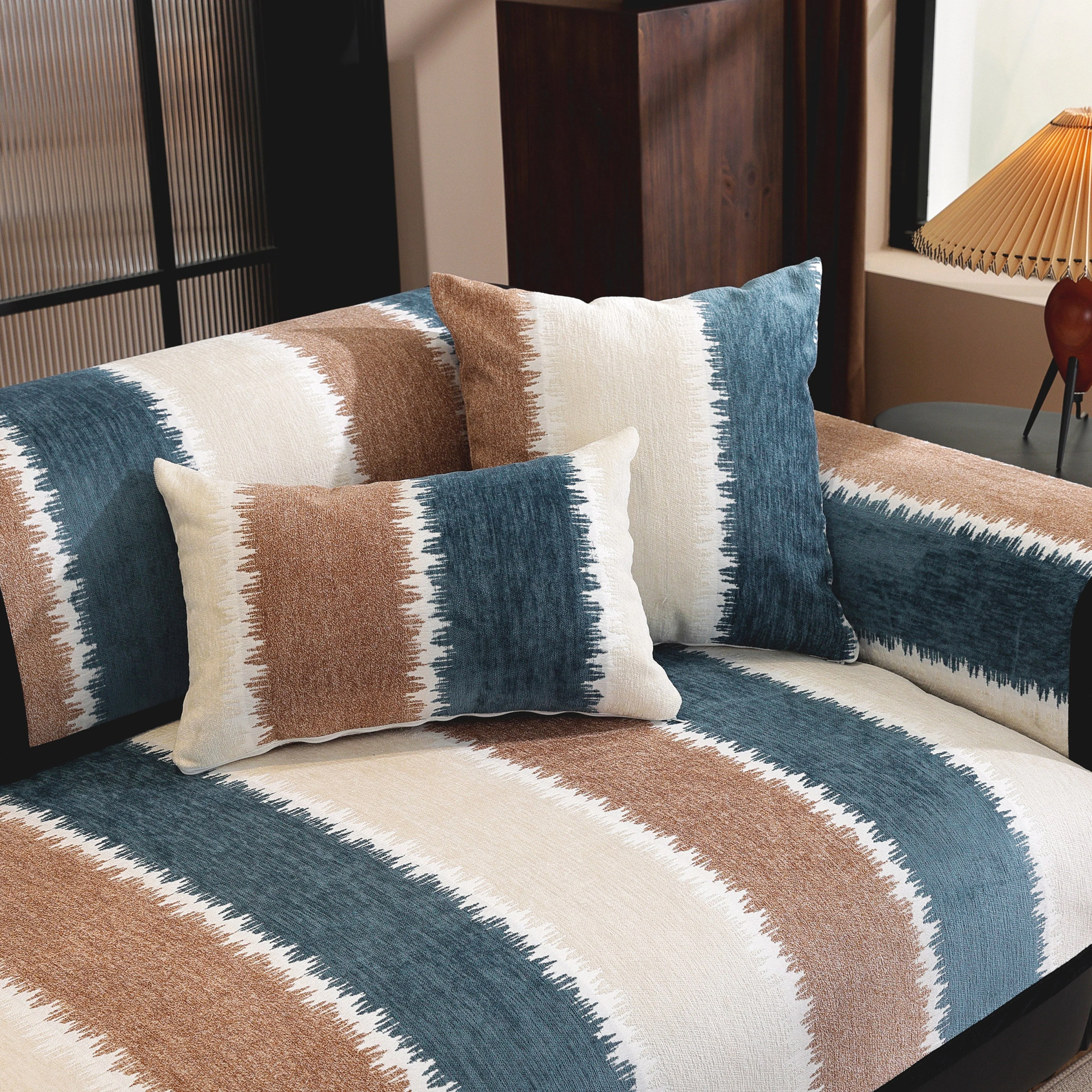 Striped Colorblock Non-Slip Sectional Couch Covers, Chenille Sofa Protector Cover - Image 10