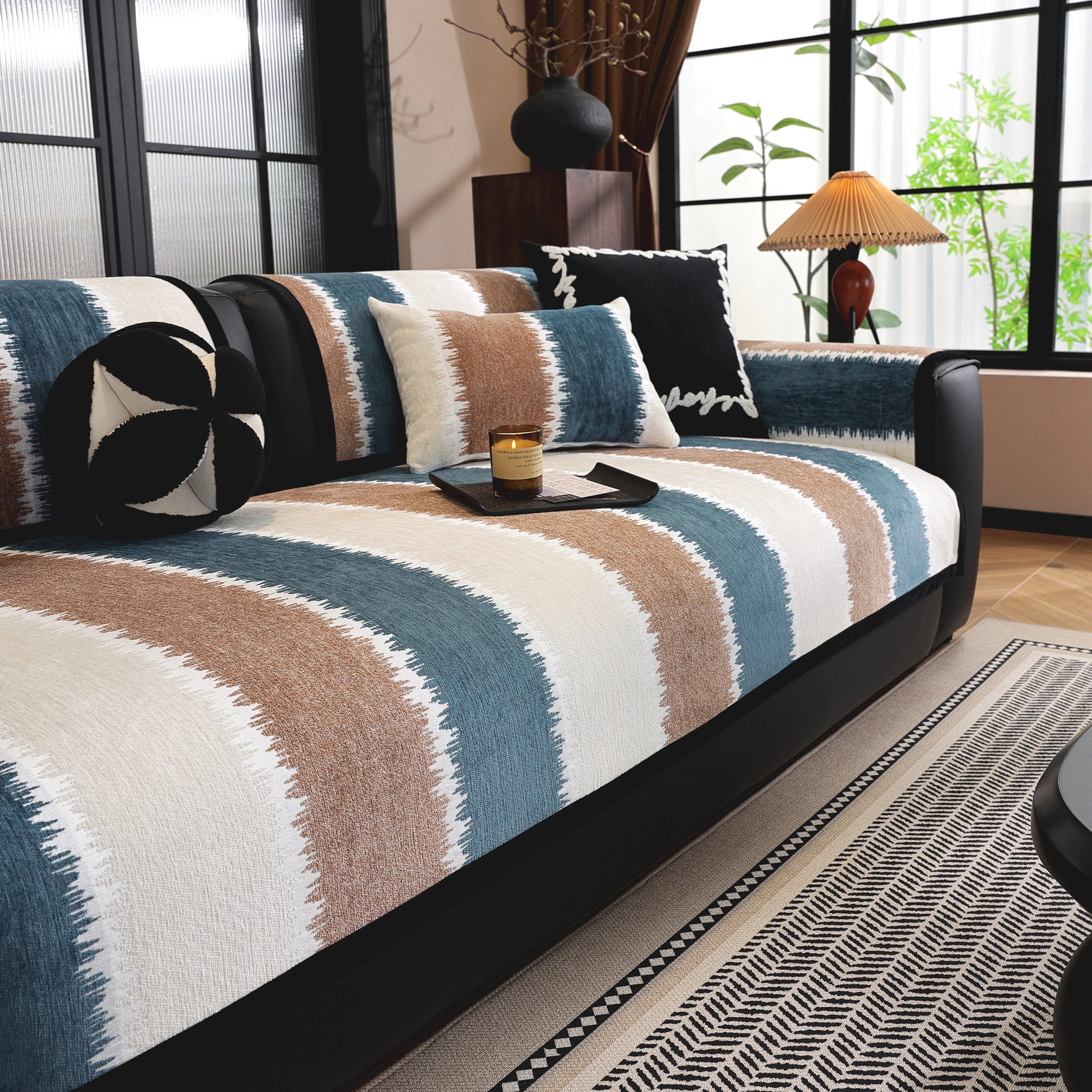 Striped Colorblock Non-Slip Sectional Couch Covers, Chenille Sofa Protector Cover - Image 13