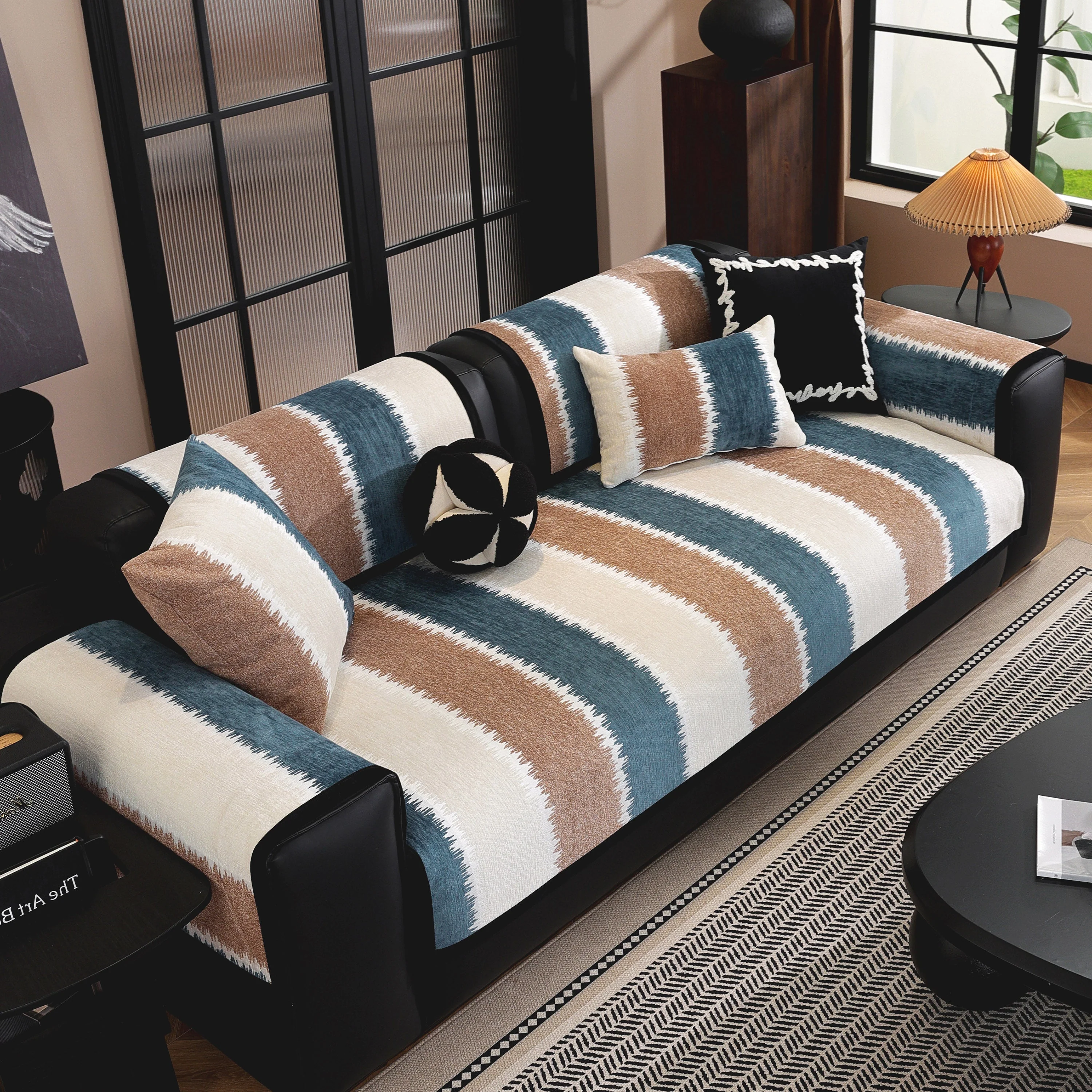 Striped Colorblock Non-Slip Sectional Couch Covers, Chenille Sofa Protector Cover - Image 15