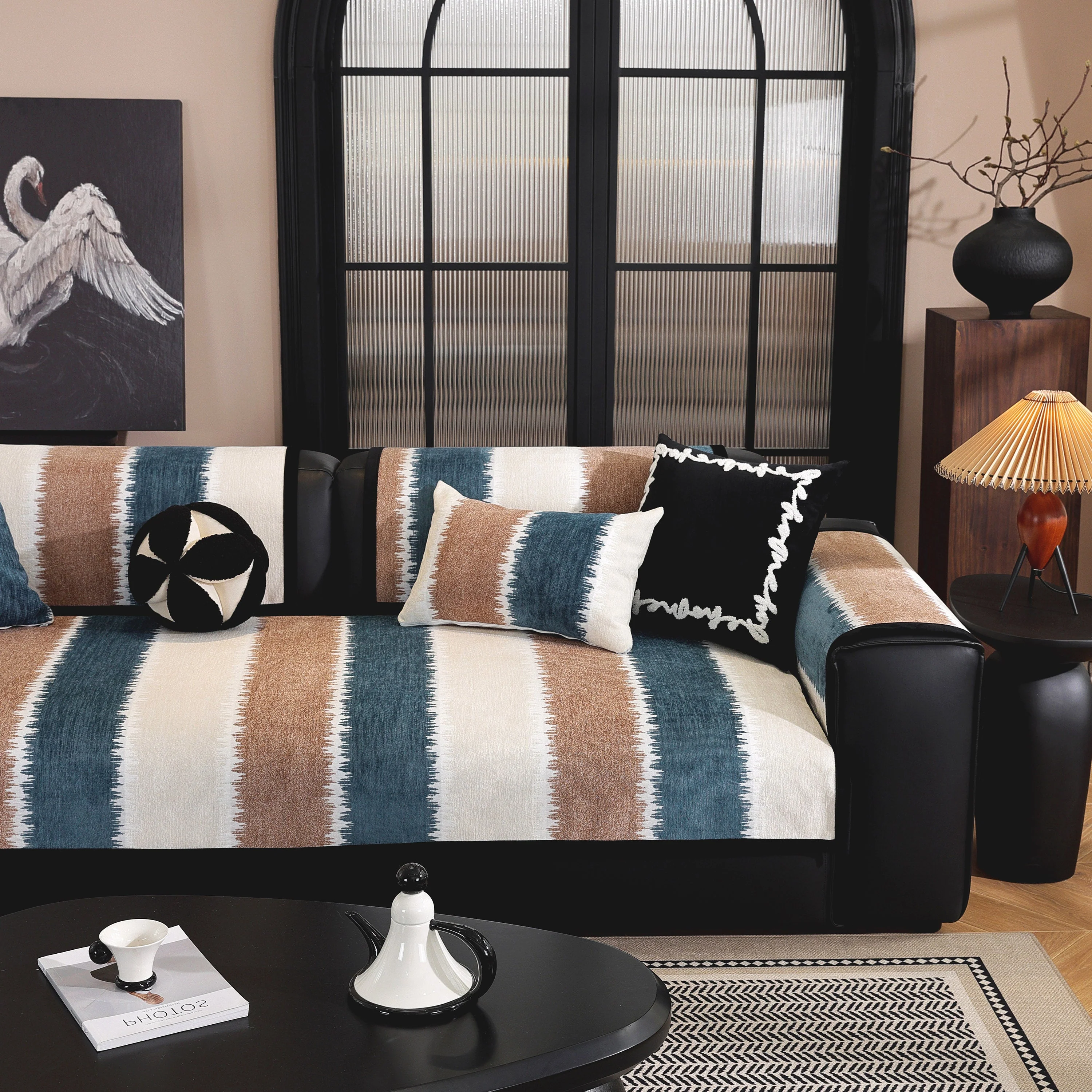 Striped Colorblock Non-Slip Sectional Couch Covers, Chenille Sofa Protector Cover - Image 16